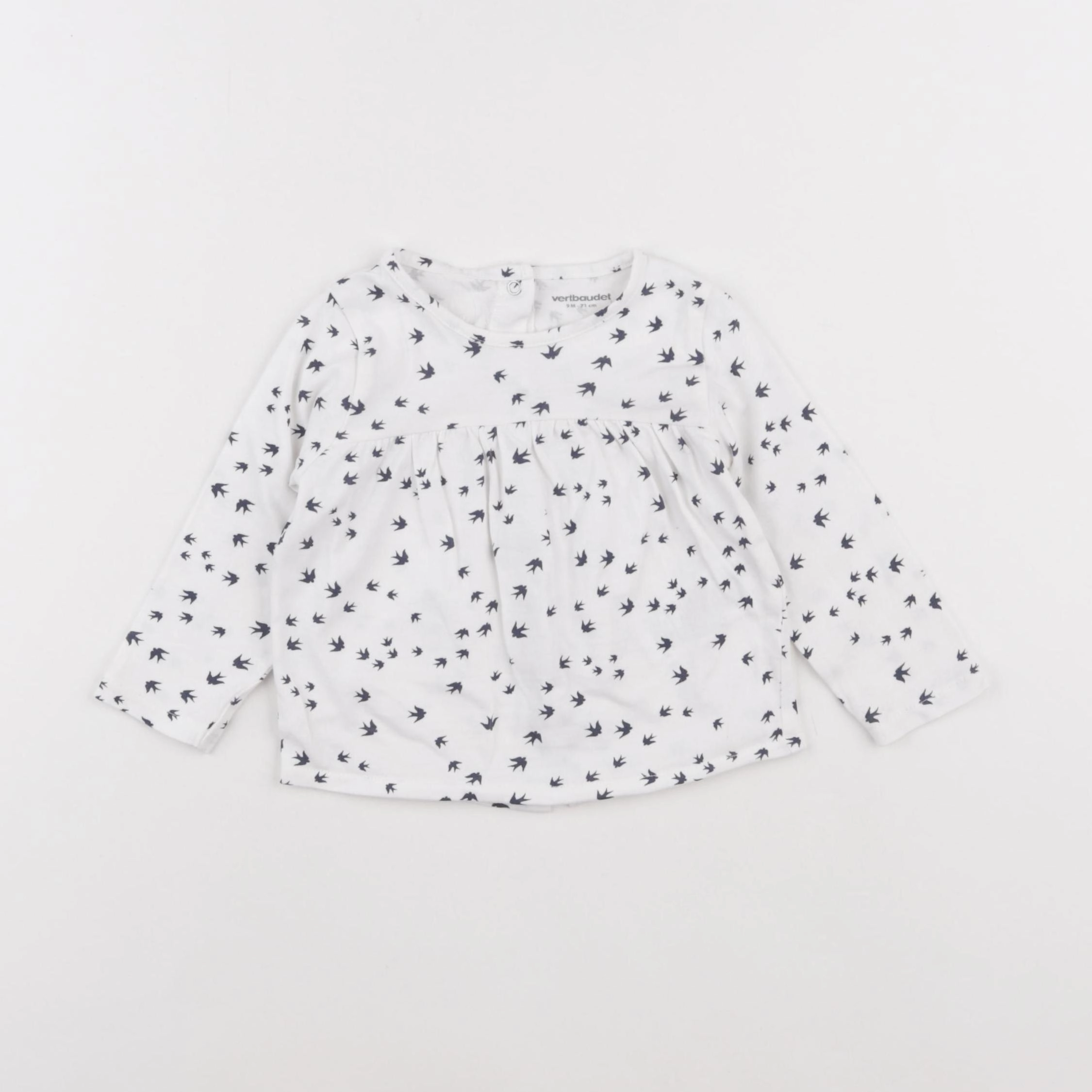 Vertbaudet - tee-shirt blanc, bleu - 9 mois
