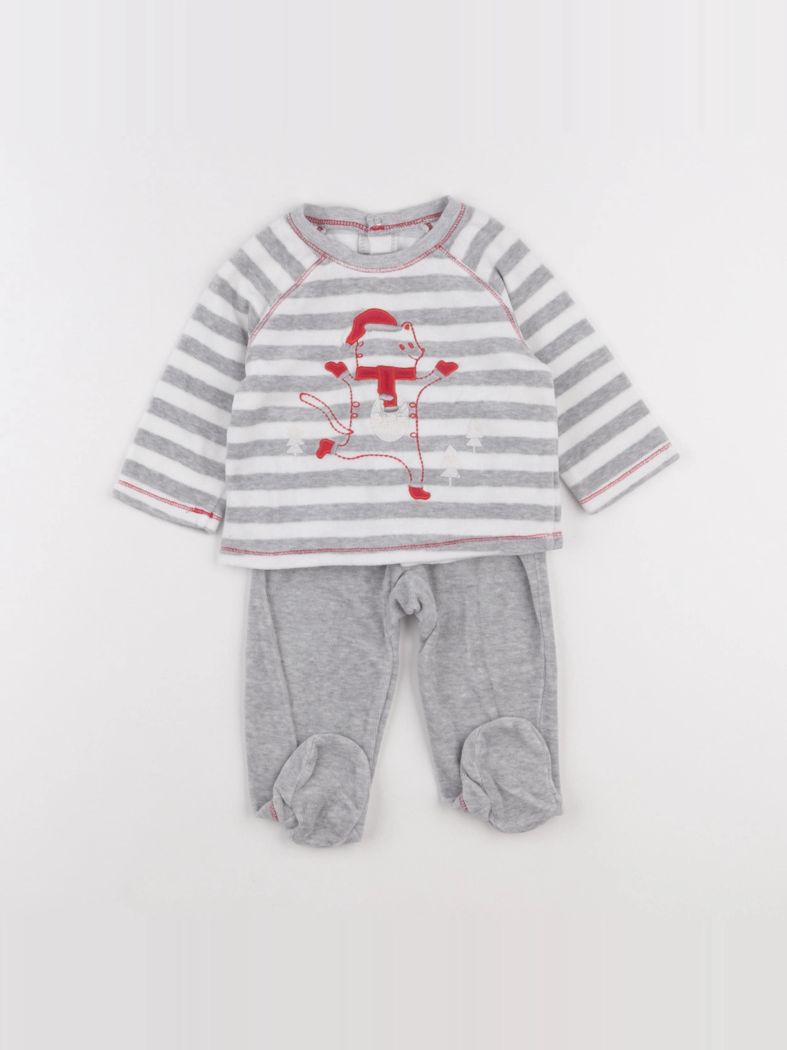 Vertbaudet - pyjama velours blanc, gris - 9 mois