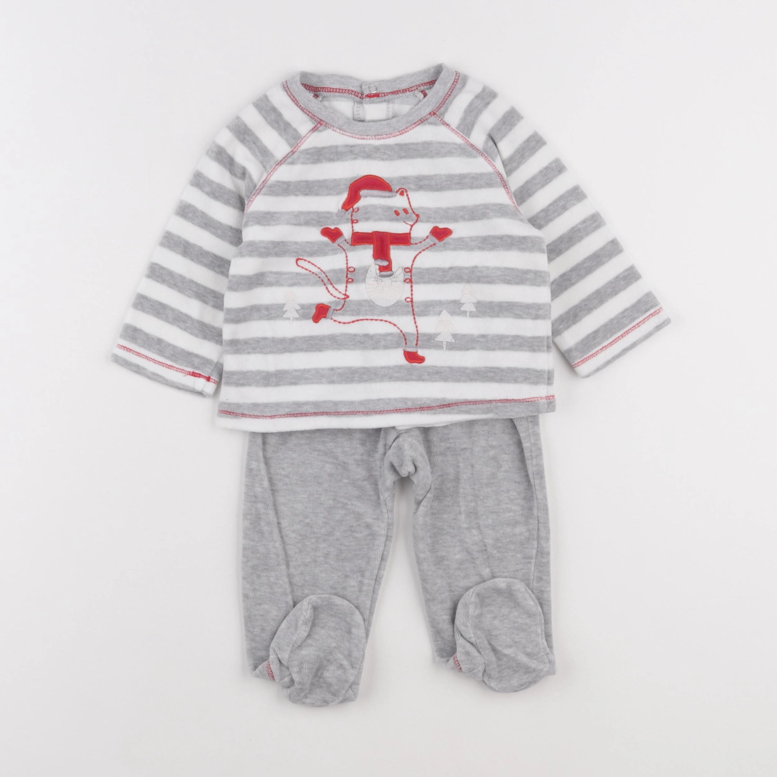 Vertbaudet - pyjama velours blanc, gris - 9 mois