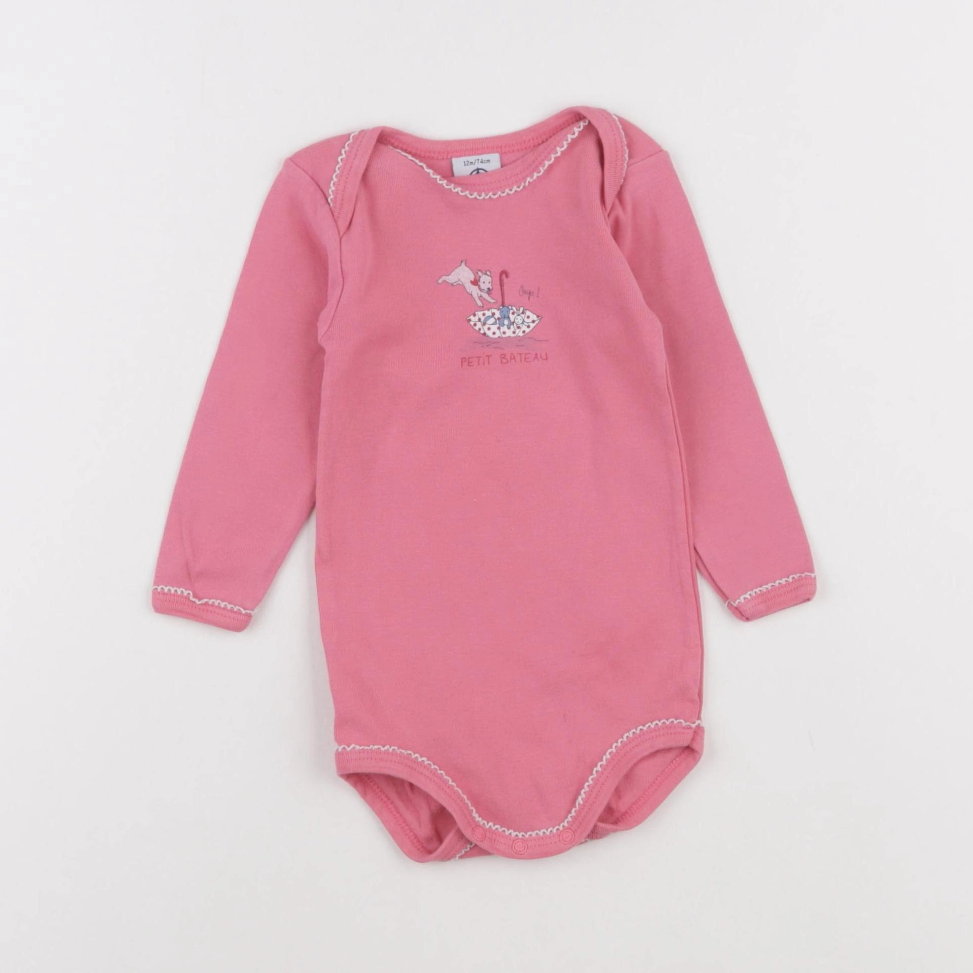 Petit Bateau - body rose - 12 mois