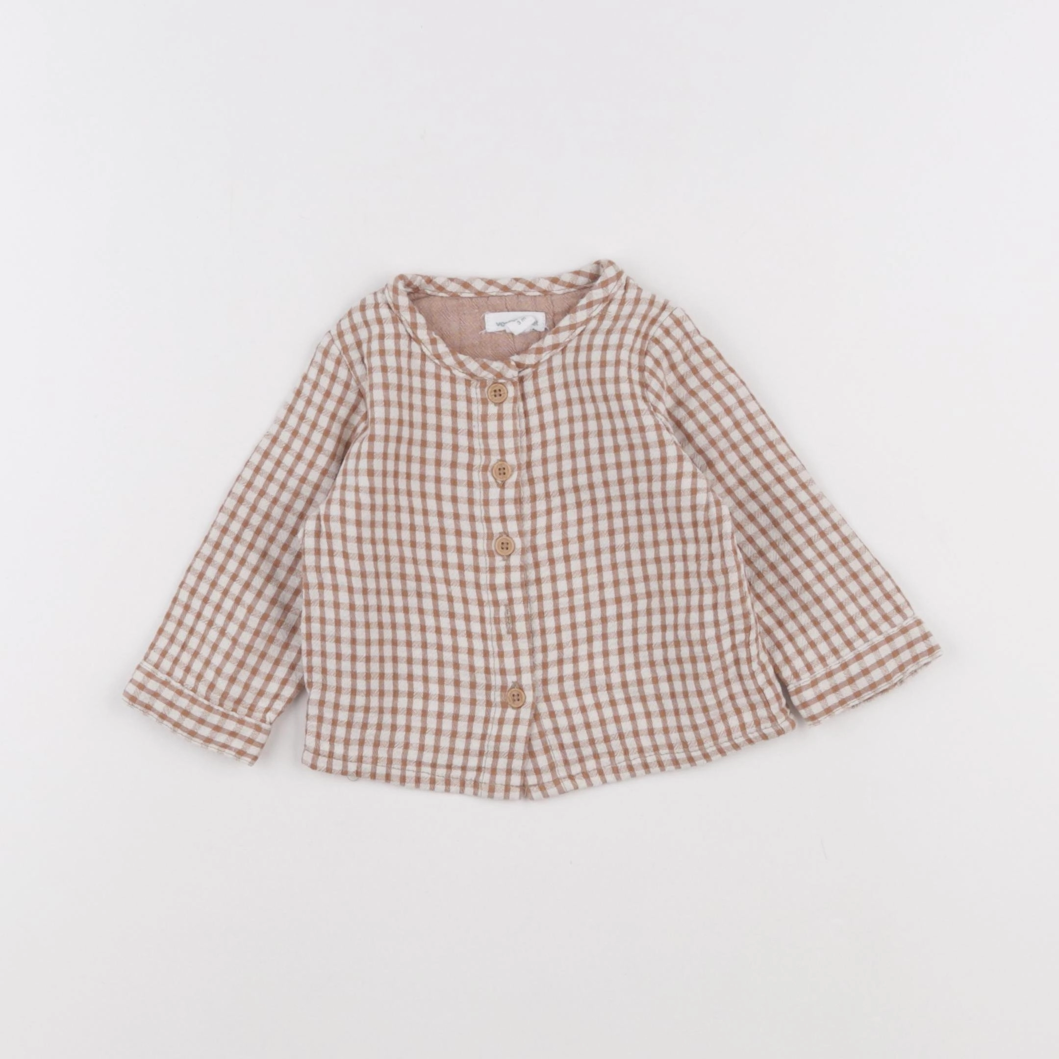 Vertbaudet - chemise marron, blanc - 3 mois
