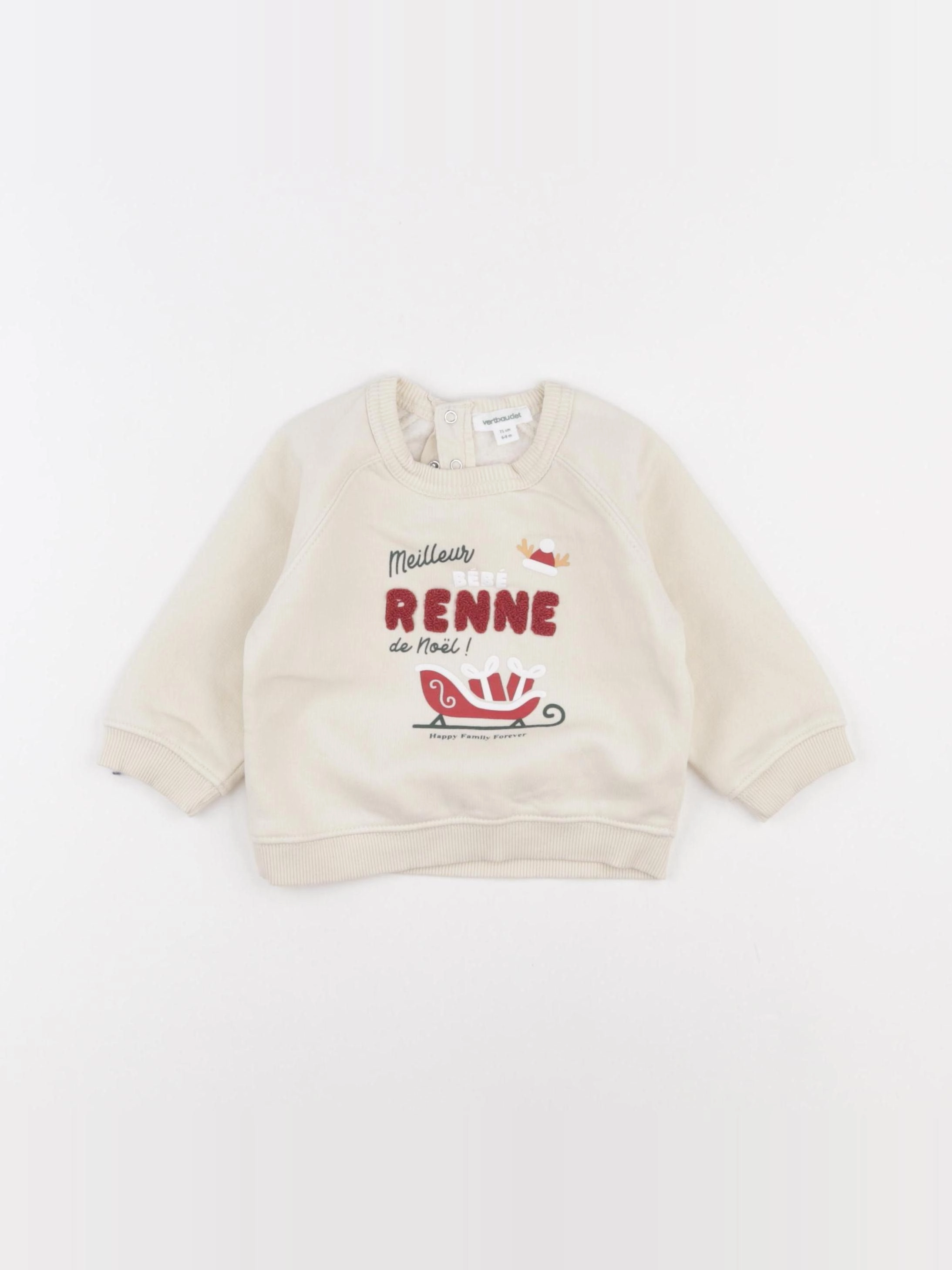 Vertbaudet - sweat beige - 6/9 mois