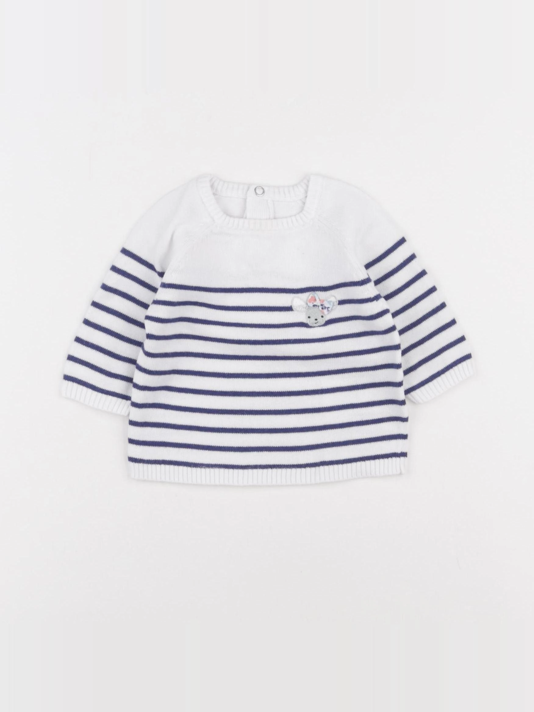 Vertbaudet - pull blanc, bleu - 1 mois