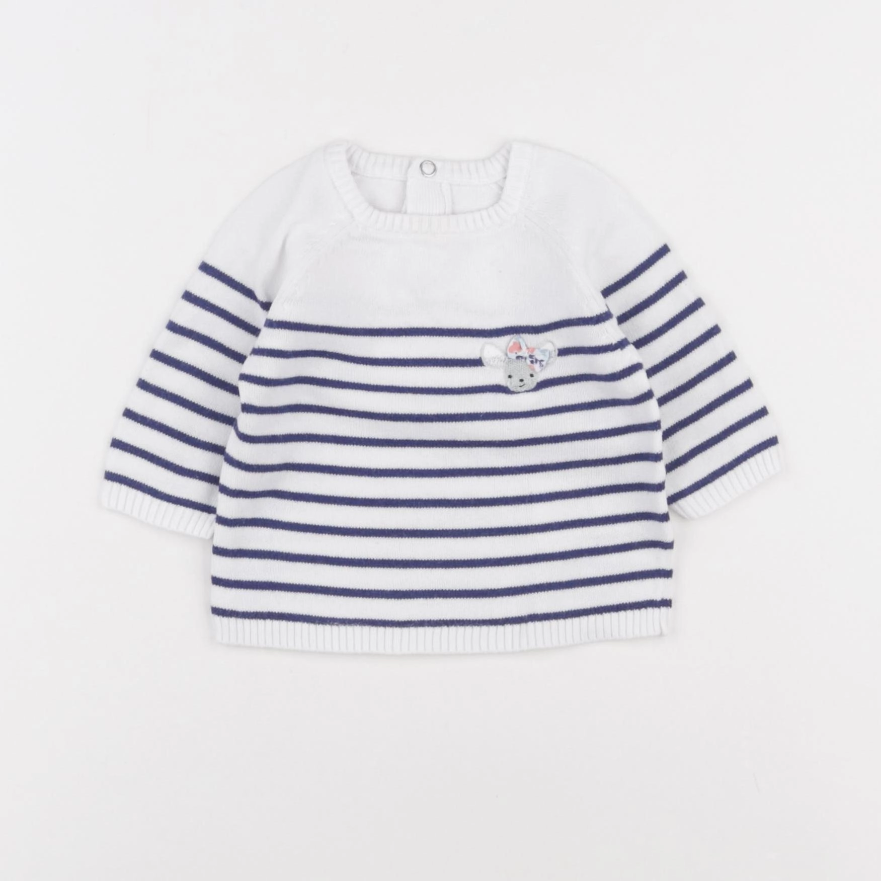 Vertbaudet - pull blanc, bleu - 1 mois