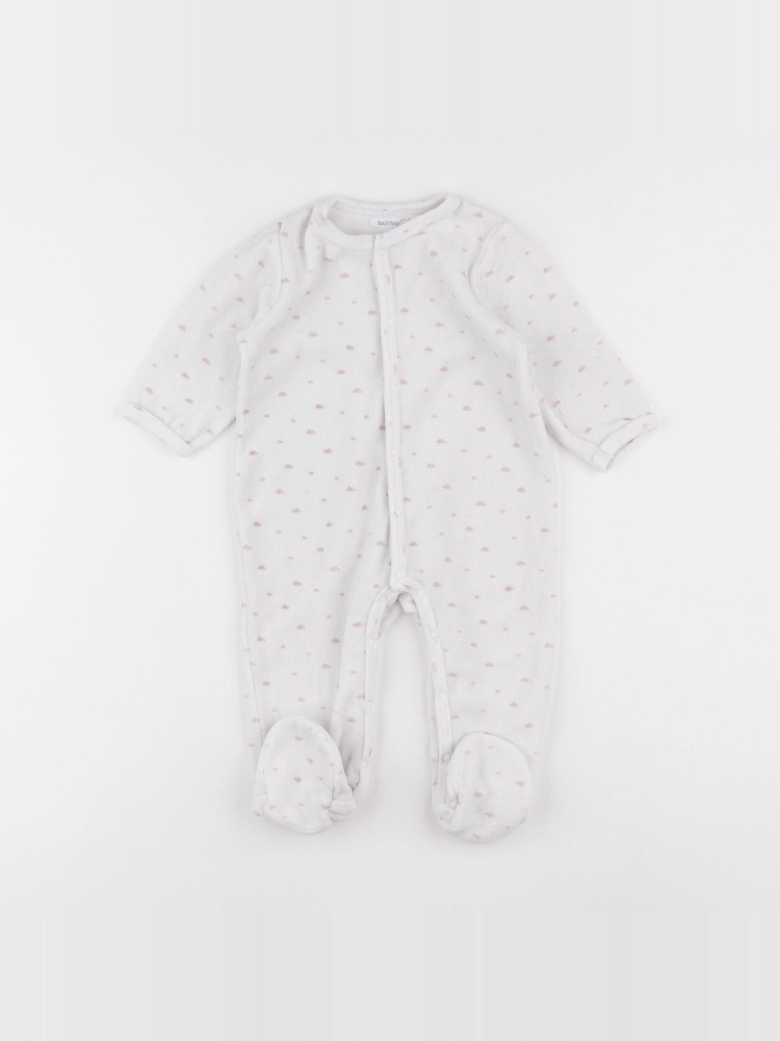 Boutchou - pyjama velours blanc, rose - 9 mois