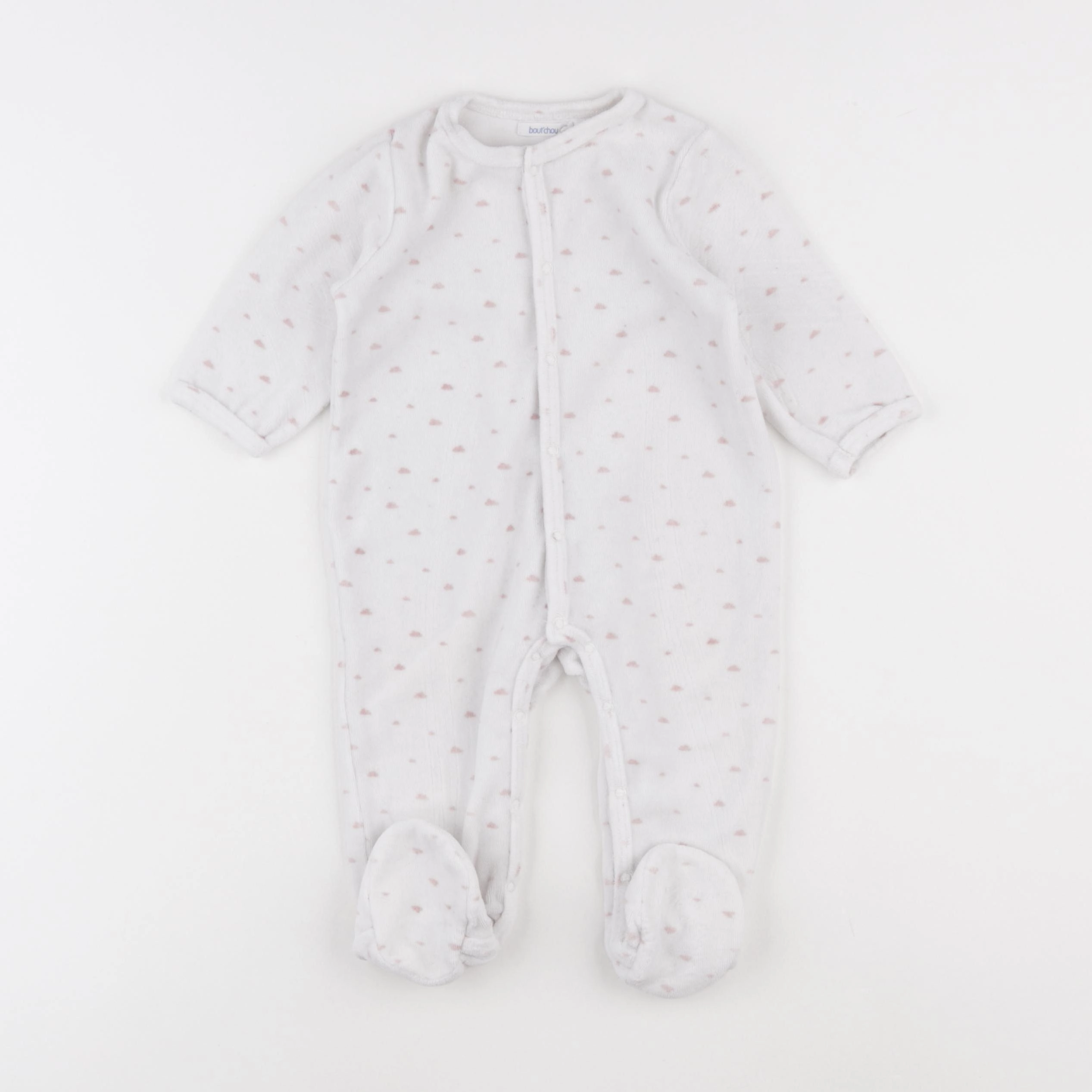 Boutchou - pyjama velours blanc, rose - 9 mois