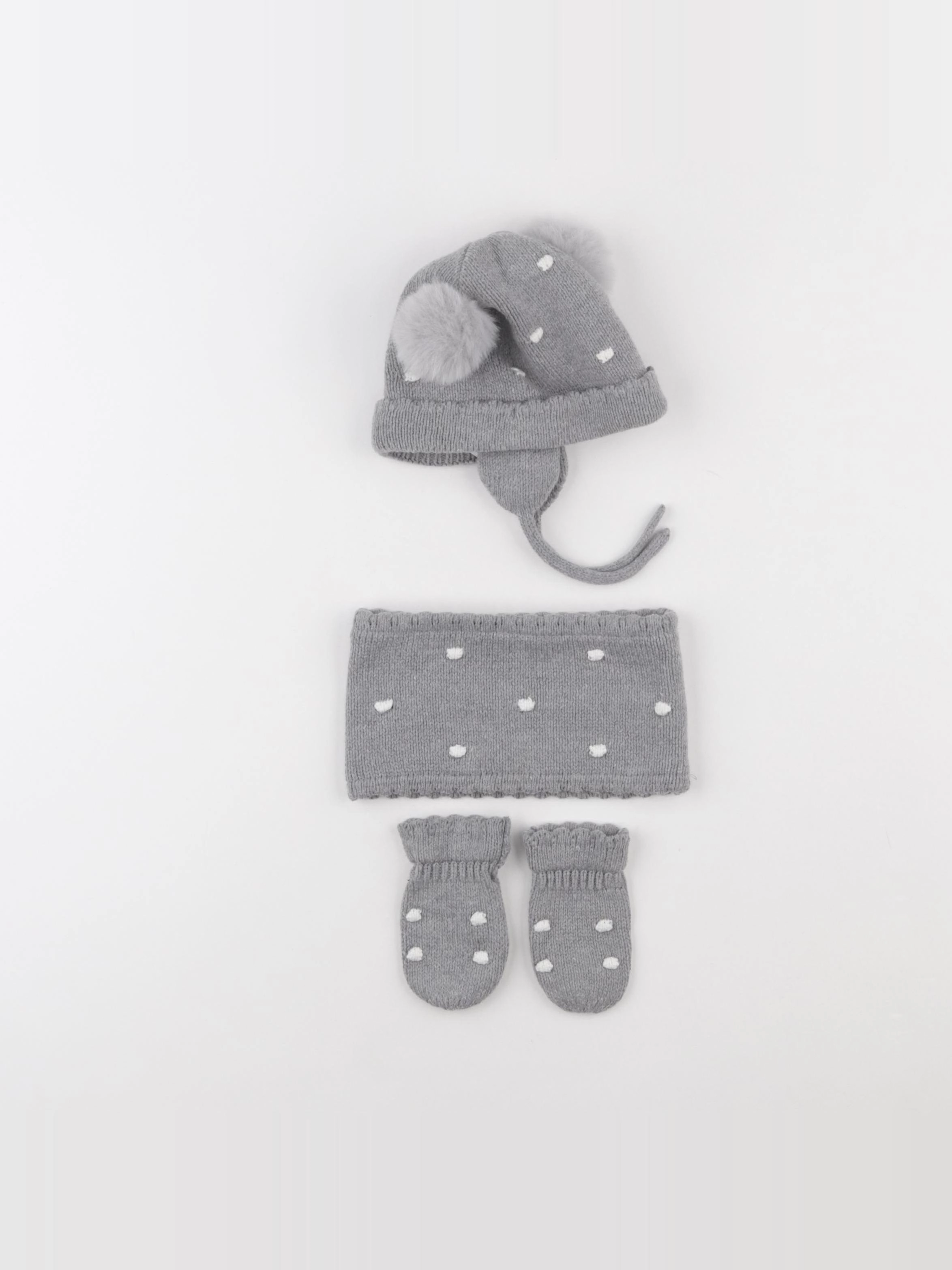 Vertbaudet - ensemble bonnet/moufles/tour de cou gris - 3/6 mois