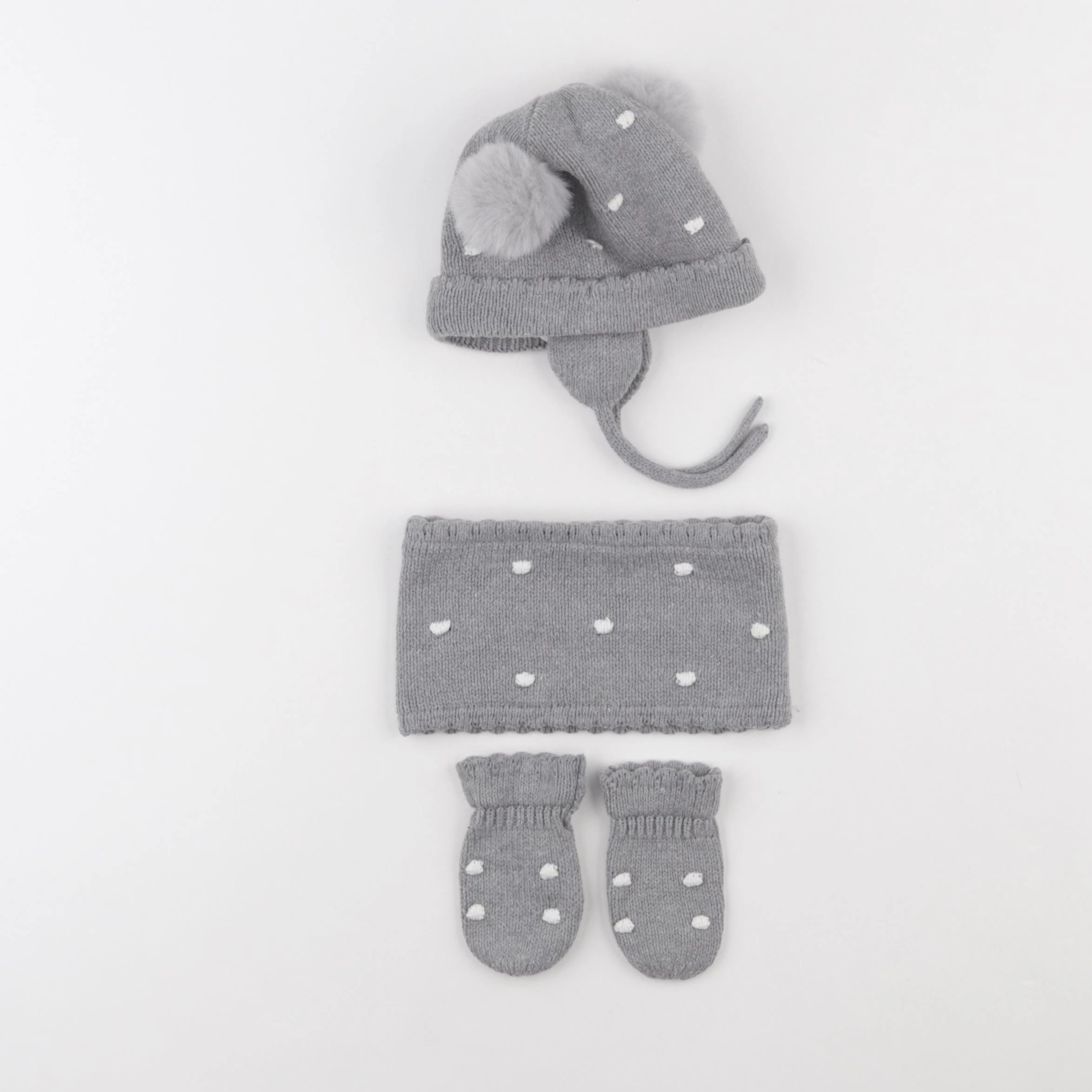 Vertbaudet - ensemble bonnet/moufles/tour de cou gris - 3/6 mois