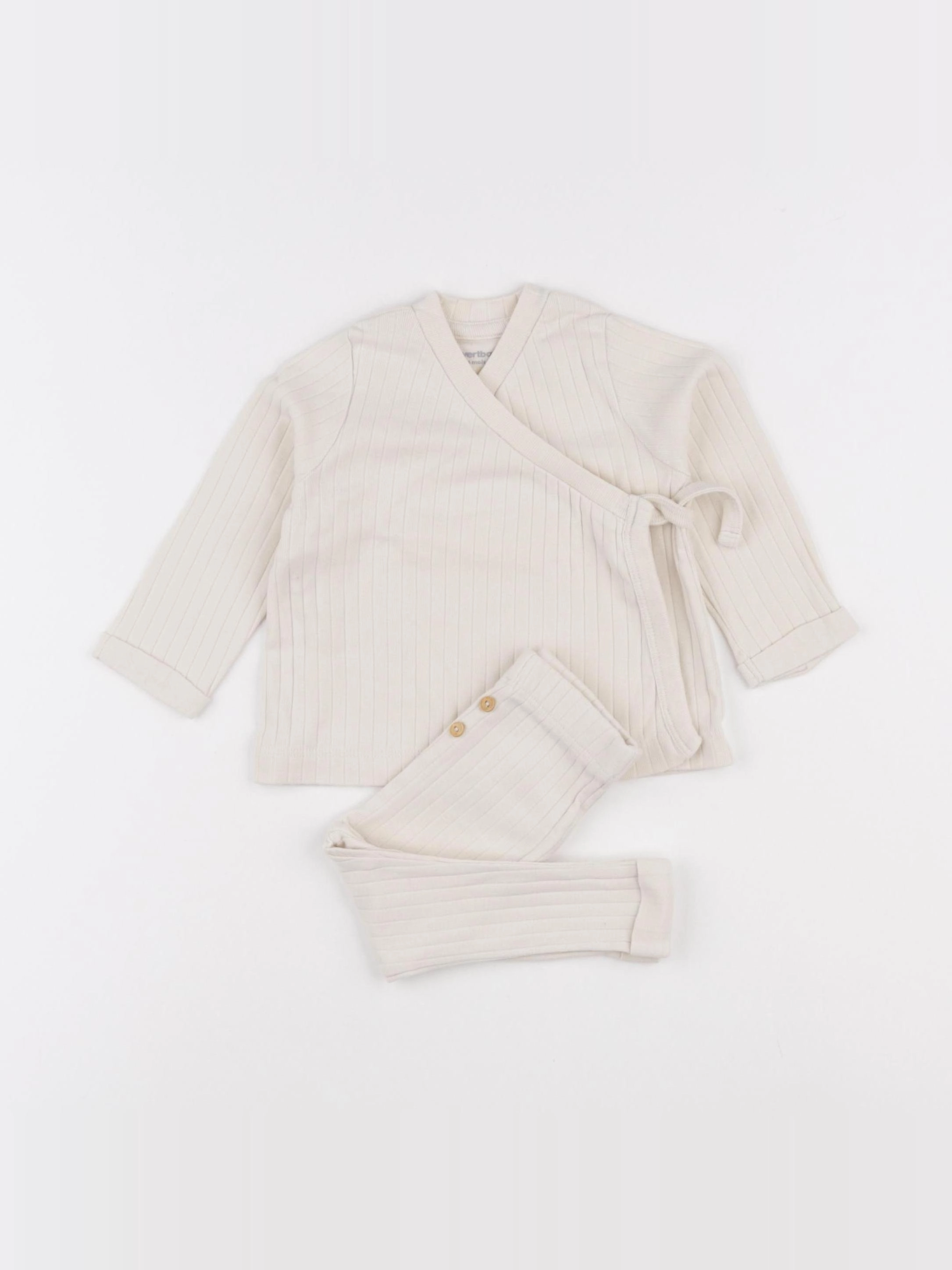 Vertbaudet - ensemble beige - 6 mois