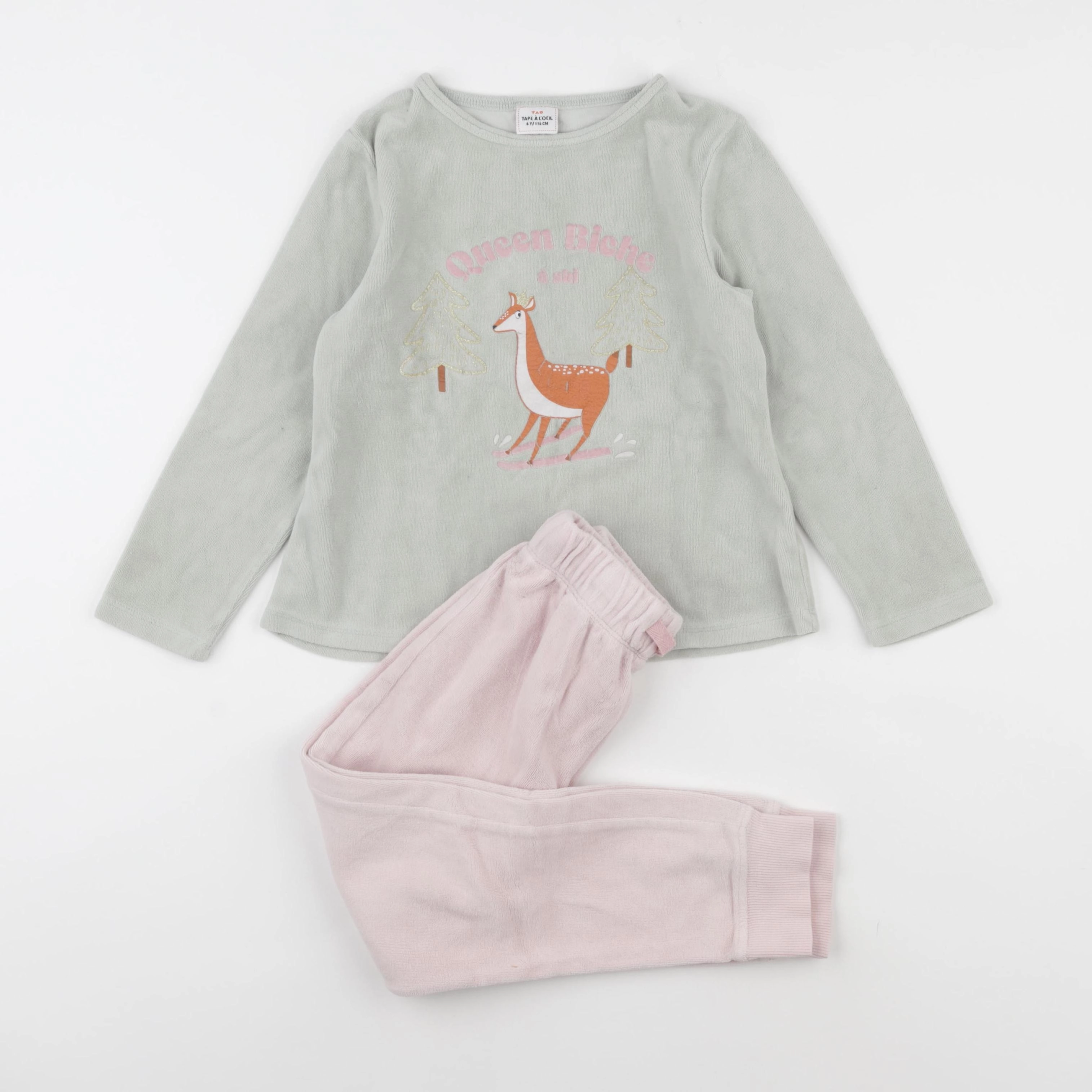 Tape à l'oeil - pyjama velours rose, vert - 6 ans