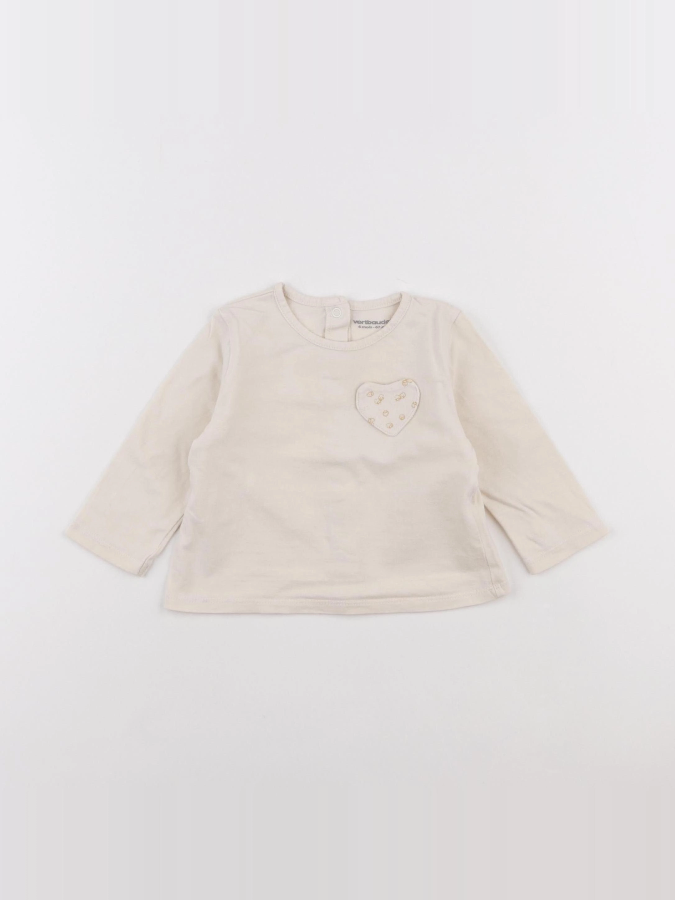 Vertbaudet - tee-shirt beige - 6 mois