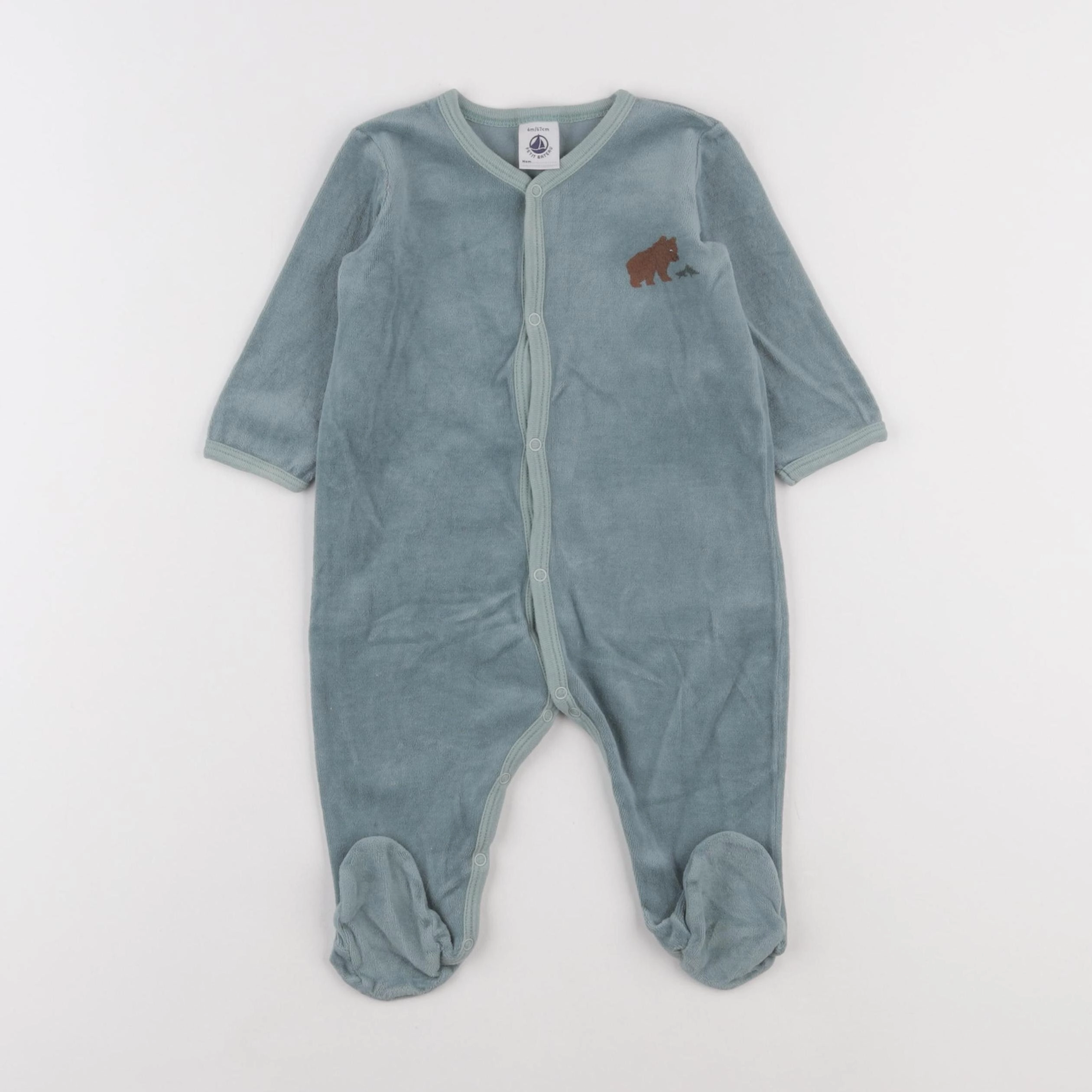 Petit Bateau - pyjama velours vert - 6 mois