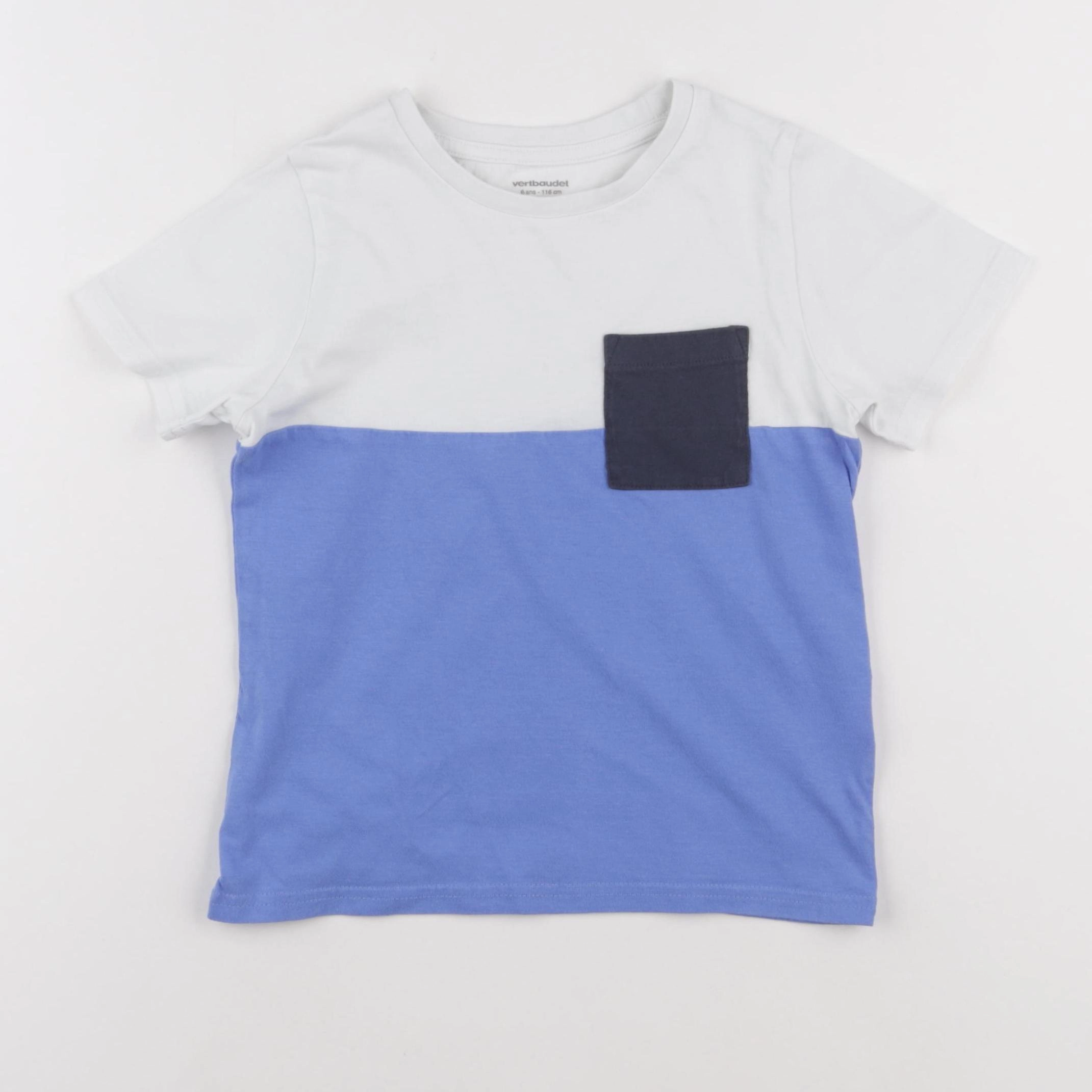 Vertbaudet - tee-shirt blanc, bleu - 6 ans