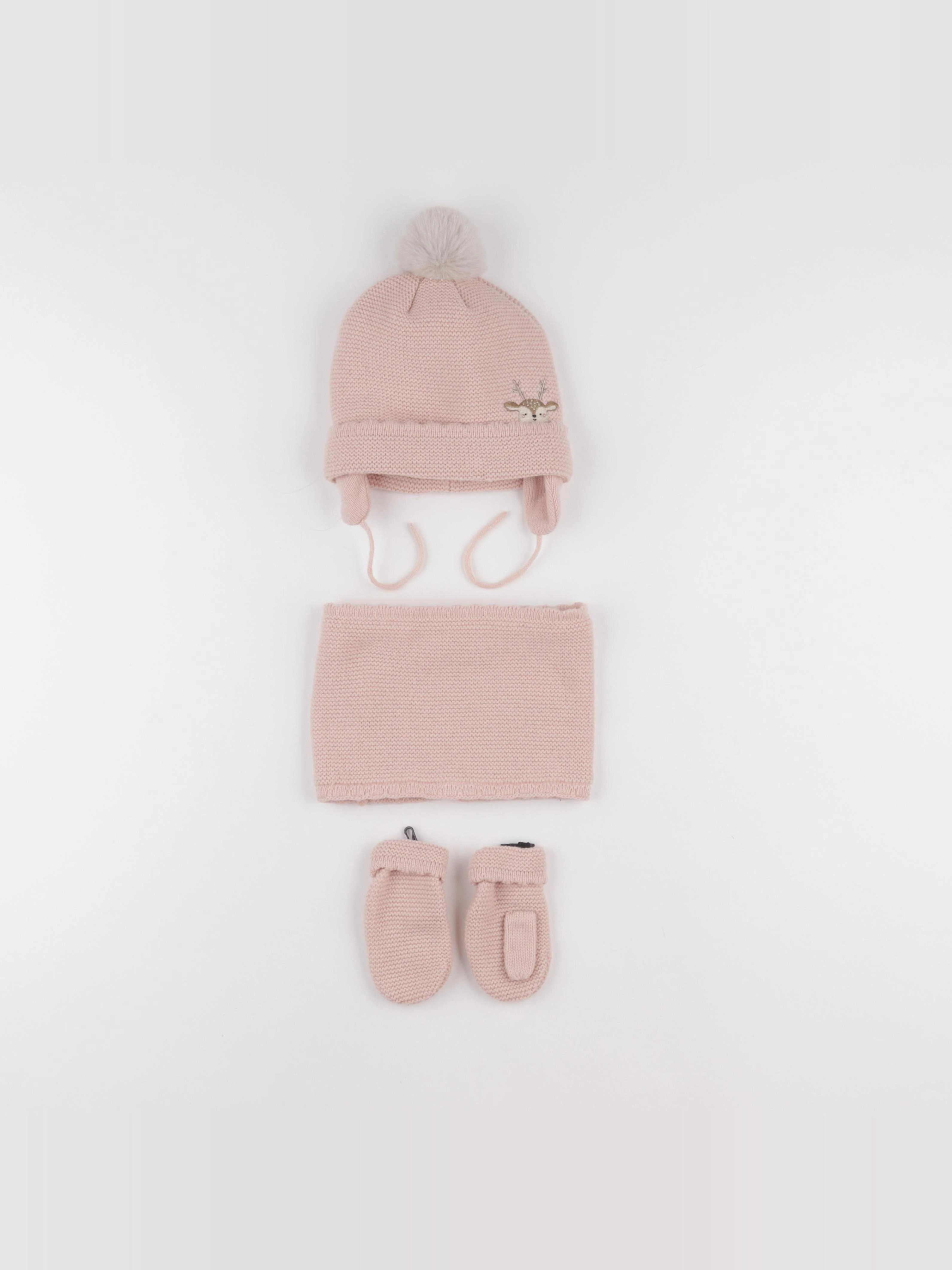 Vertbaudet - ensemble bonnet/moufles/tour de cou rose - 24/36 mois