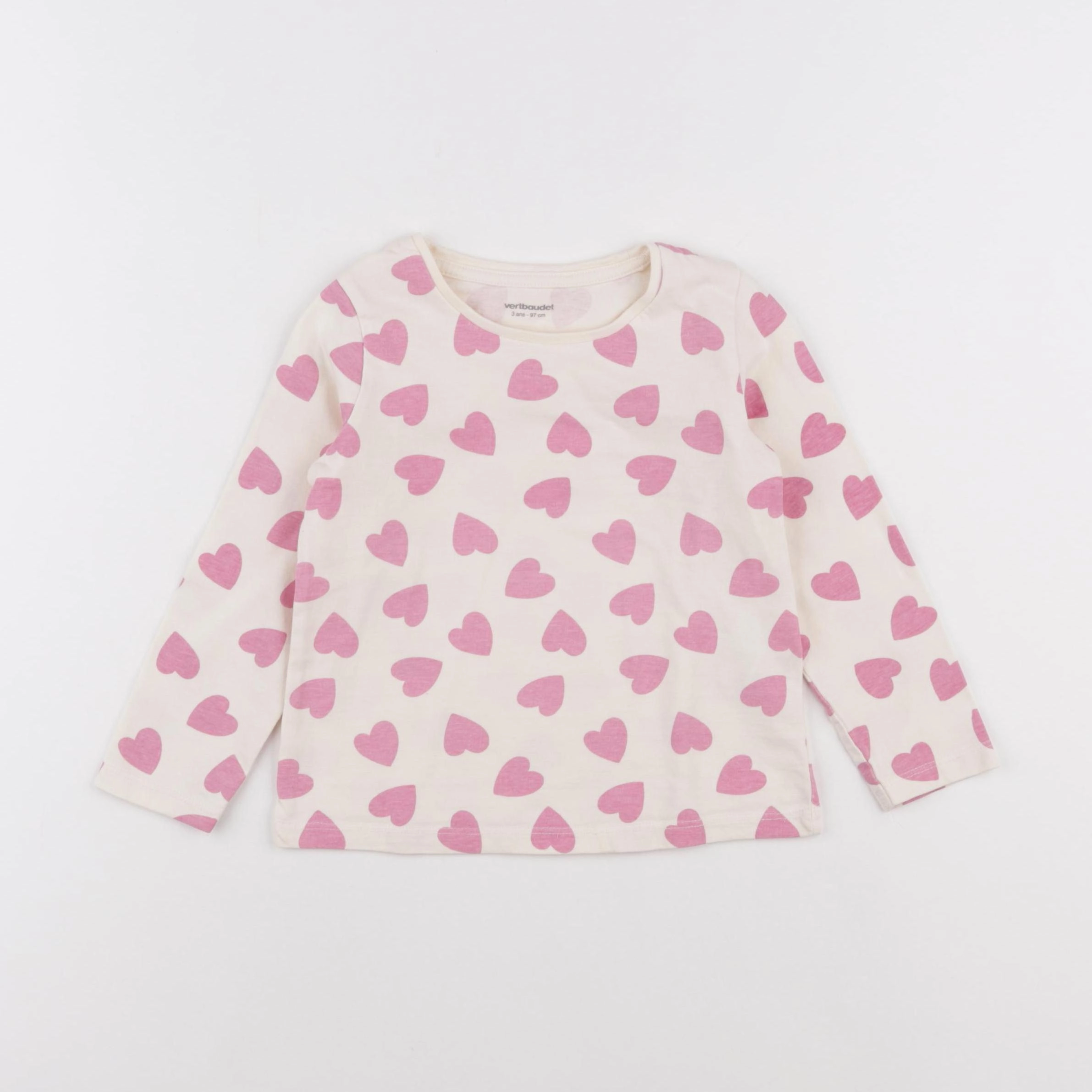 Vertbaudet - tee-shirt beige, rose - 3 ans