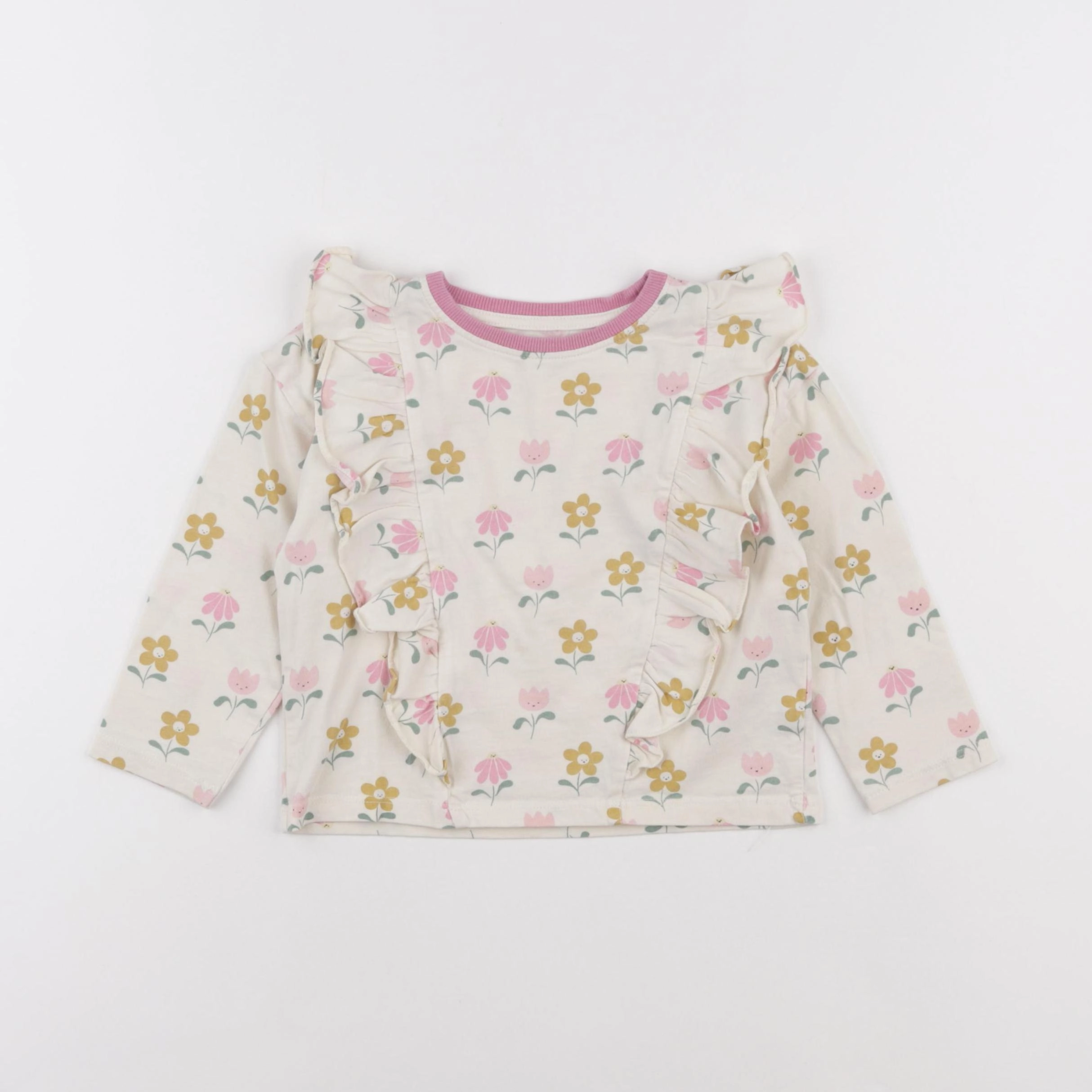 Vertbaudet - tee-shirt beige, rose - 3 ans