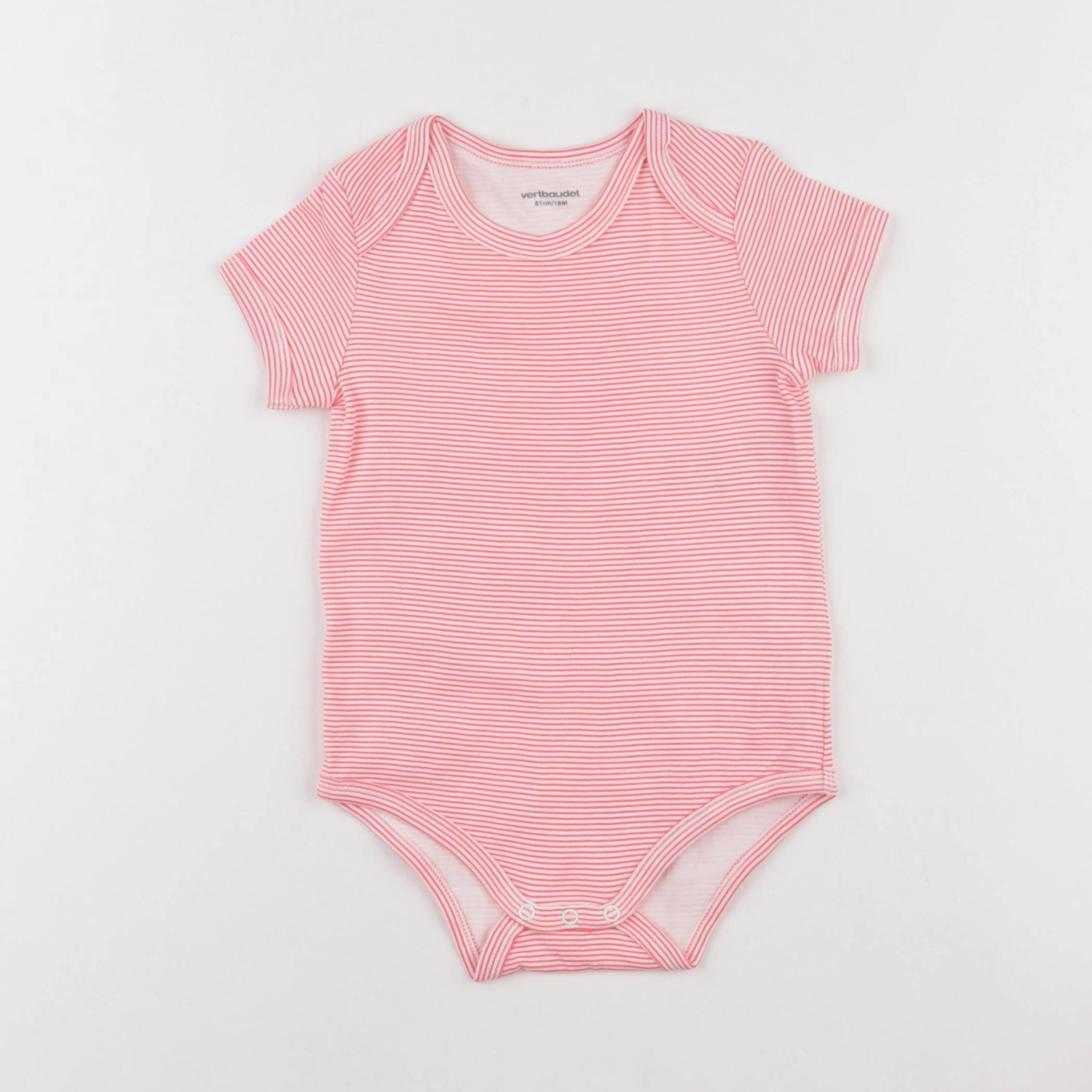 Vertbaudet - body blanc, rose - 18 mois