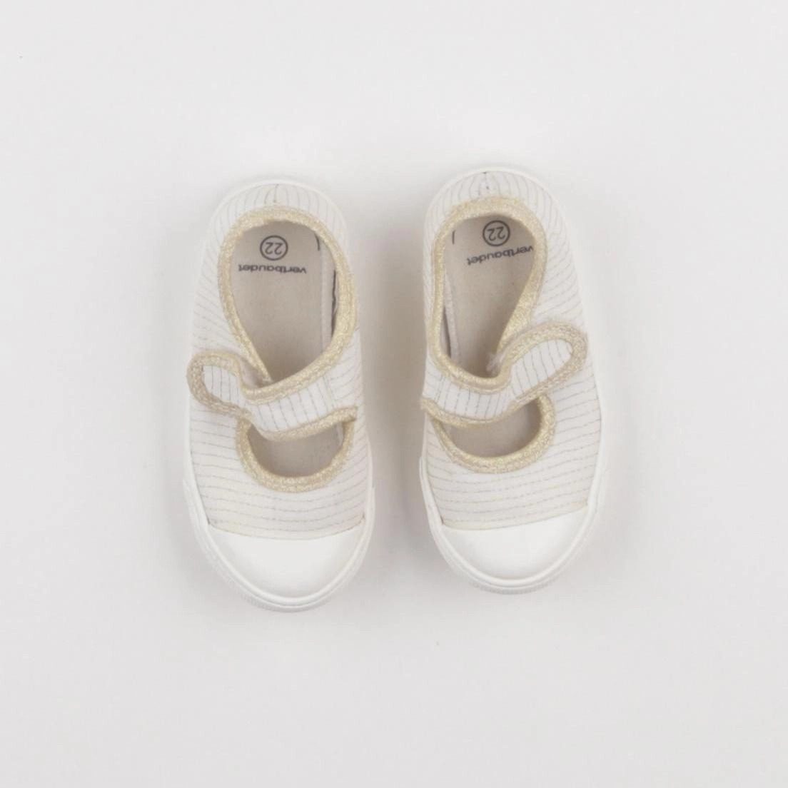 Vertbaudet - tennis à scratch/ lacets blanc, or - pointure 22