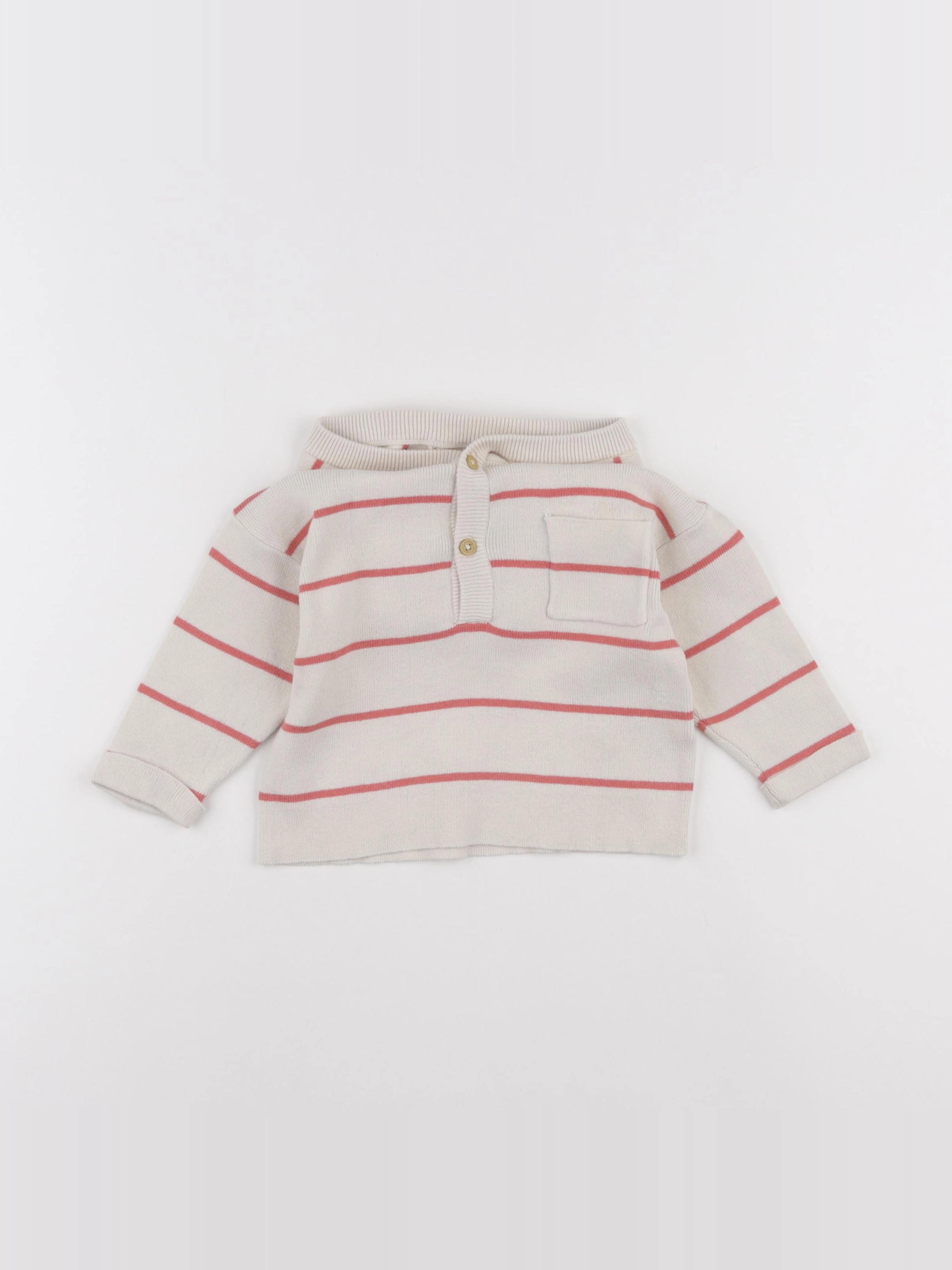 Vertbaudet - pull blanc, rose - 9 mois