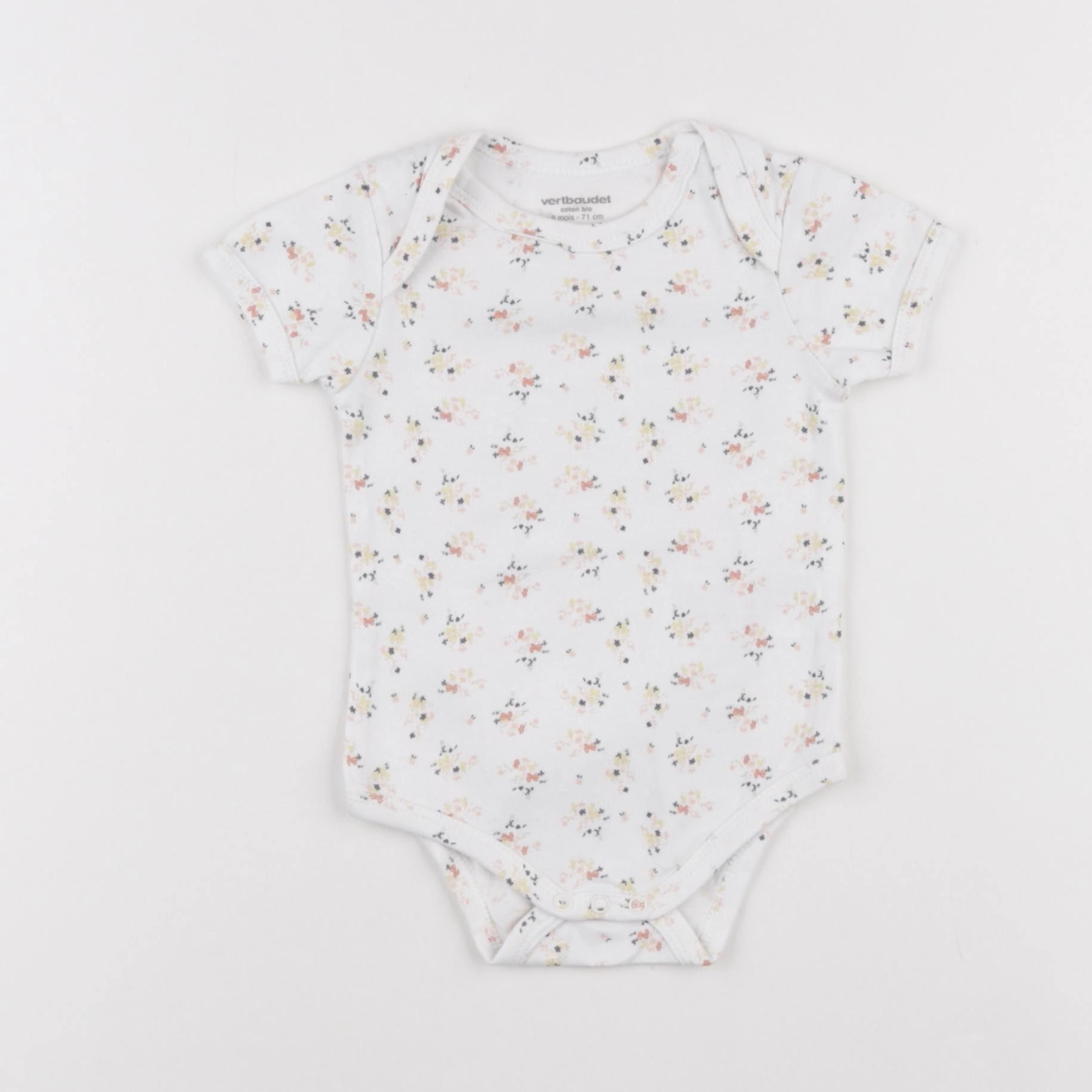 Vertbaudet - body blanc, rose - 9 mois