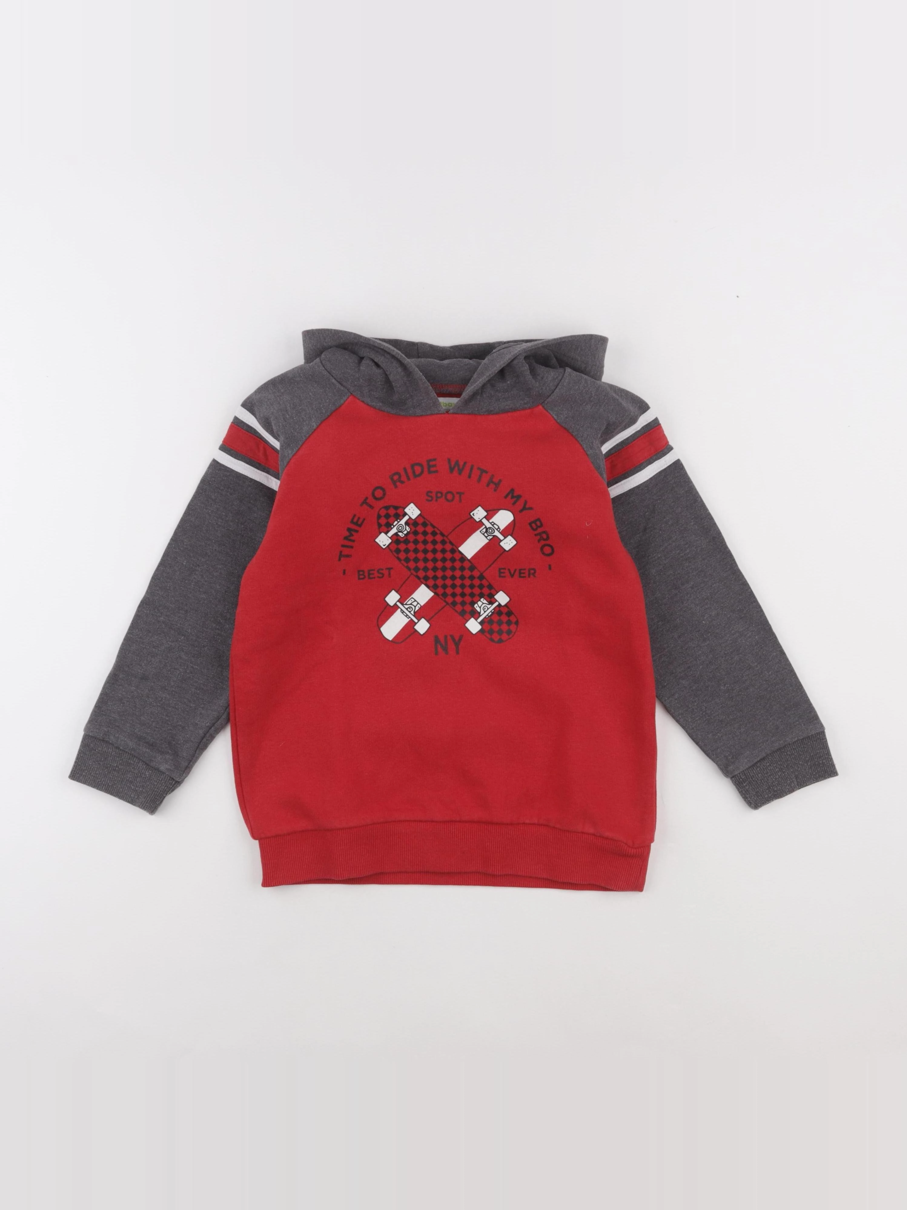 Vertbaudet - sweat gris, rouge - 8 ans