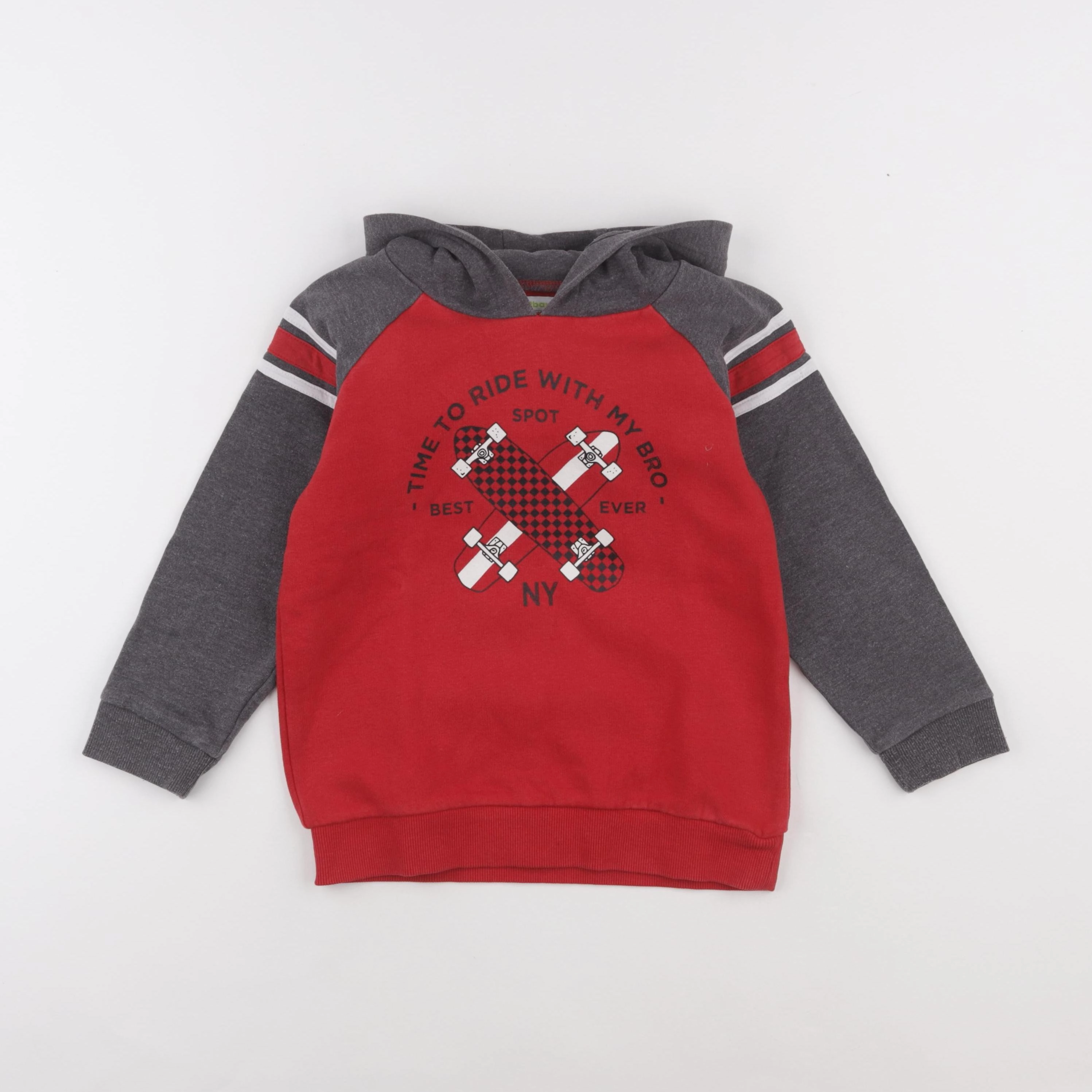 Vertbaudet - sweat gris, rouge - 8 ans
