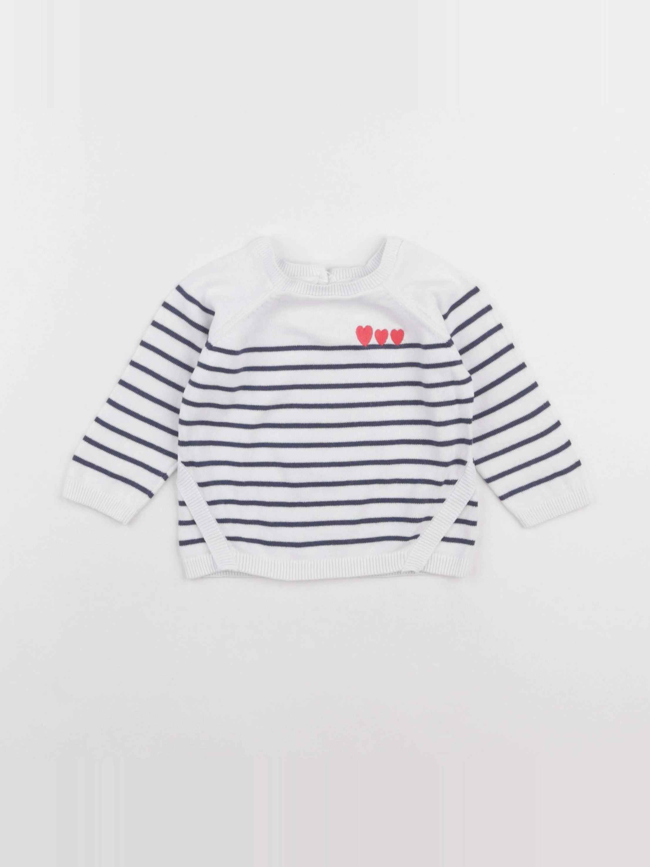 Vertbaudet - pull blanc, bleu - 12 mois