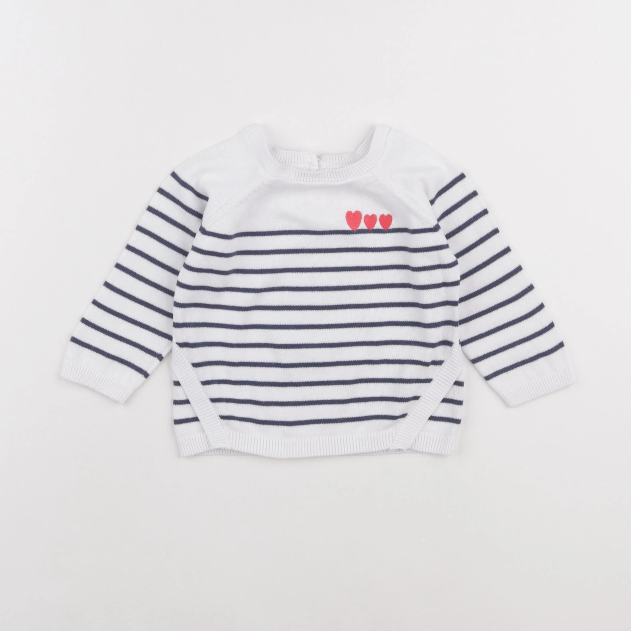 Vertbaudet - pull blanc, bleu - 12 mois