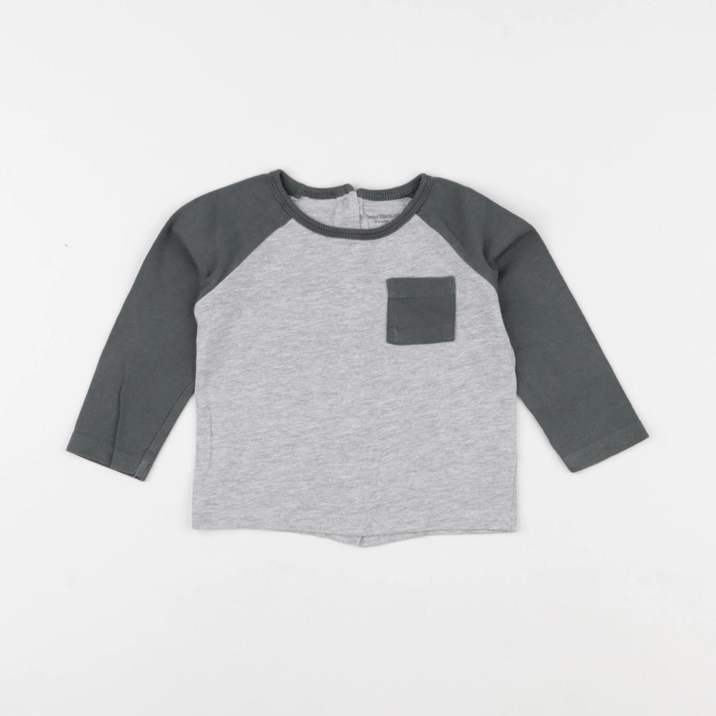 Vertbaudet - tee-shirt gris, vert - 9 mois