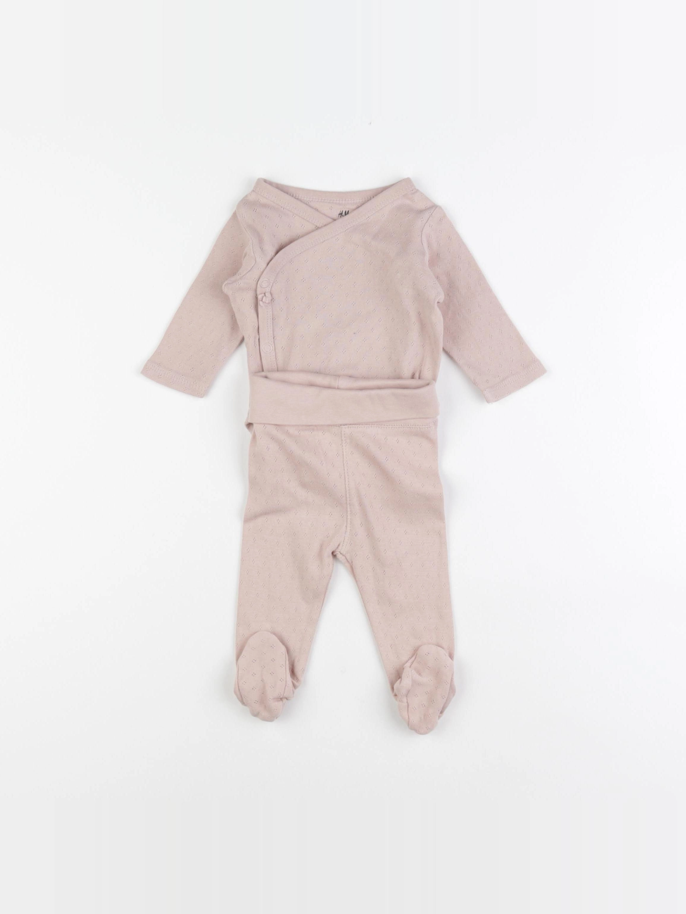 H&M - pyjama coton rose - 1/2 mois