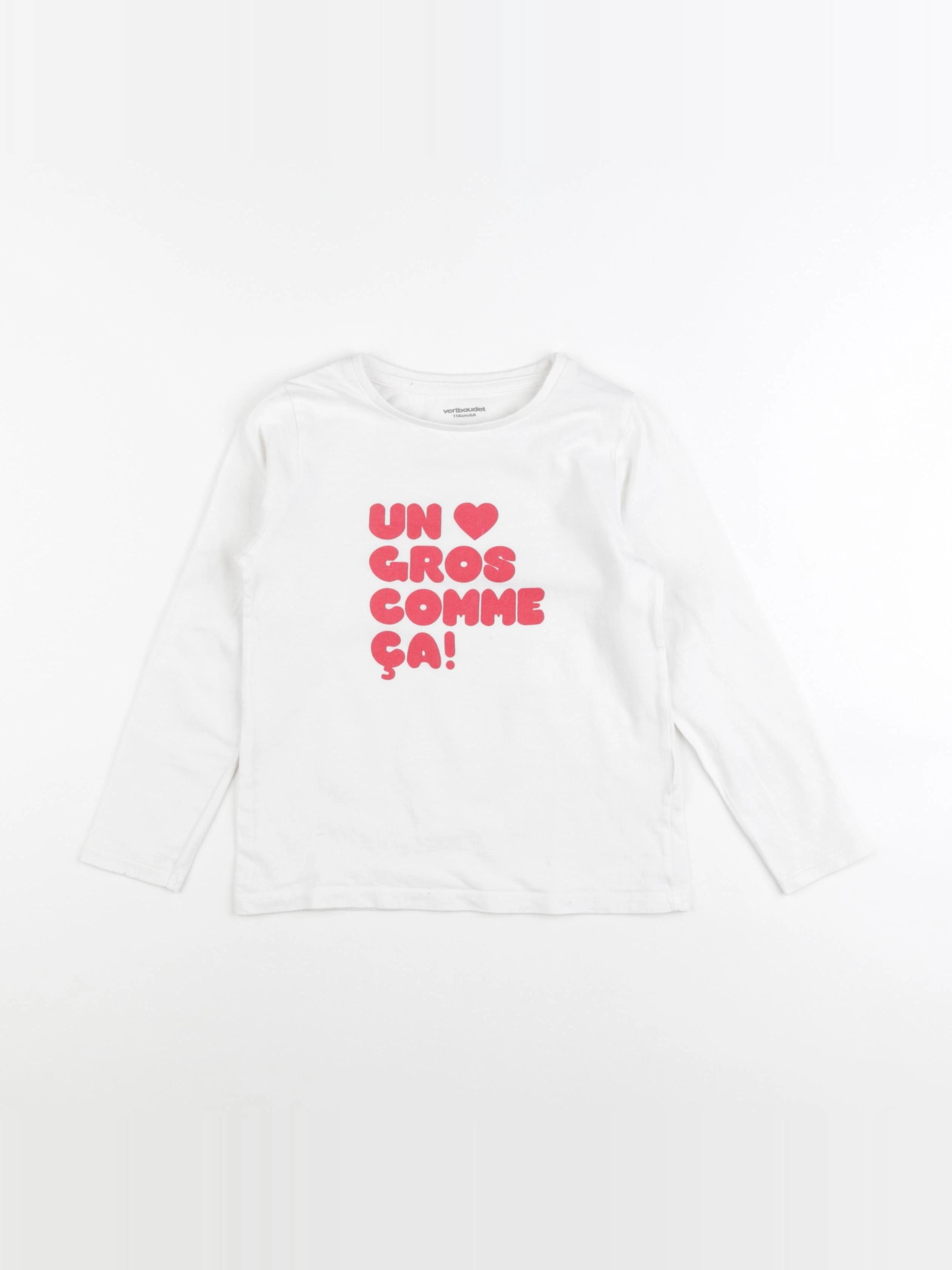 Vertbaudet - tee-shirt blanc, rouge - 6 ans