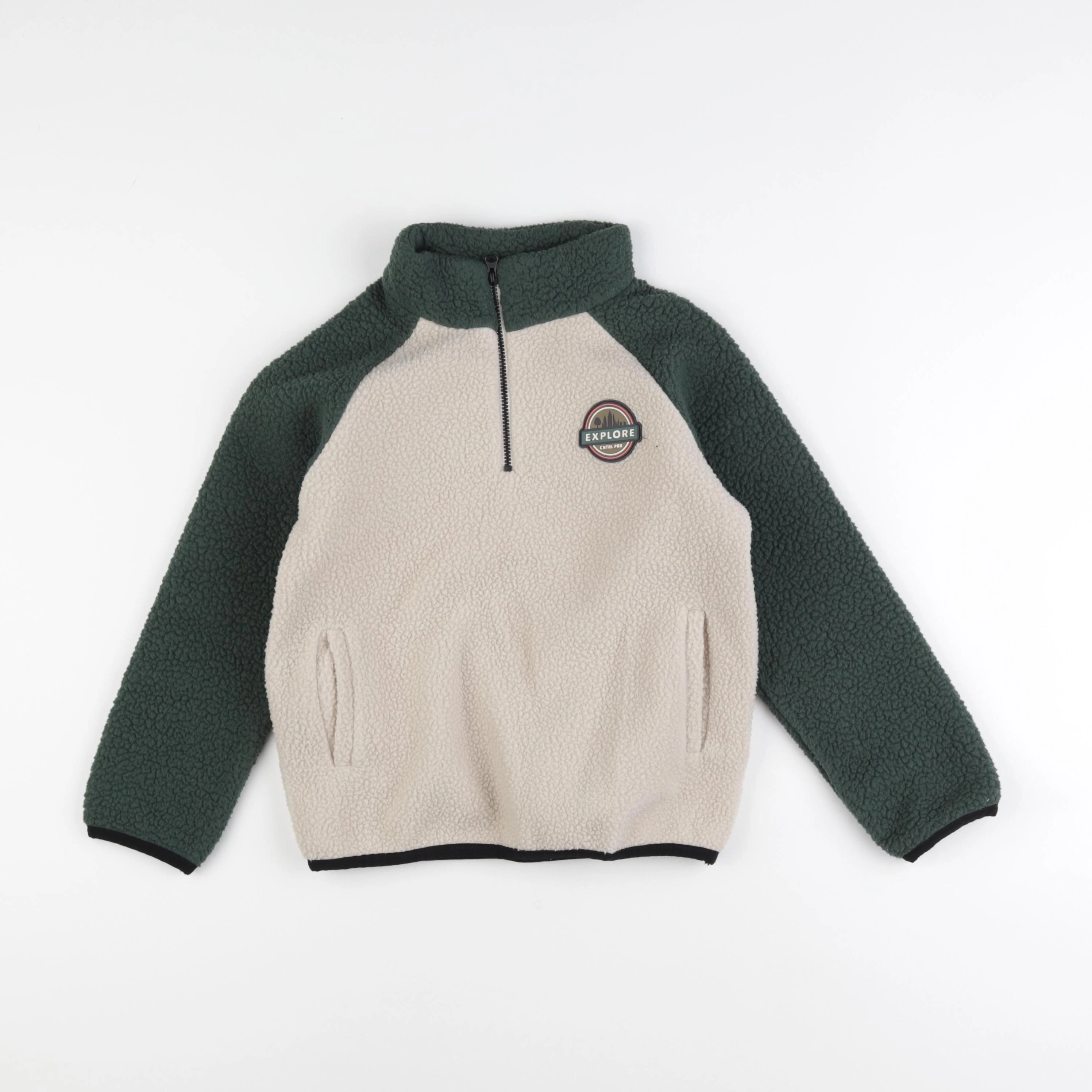 Vertbaudet - sweat beige, vert - 8 ans