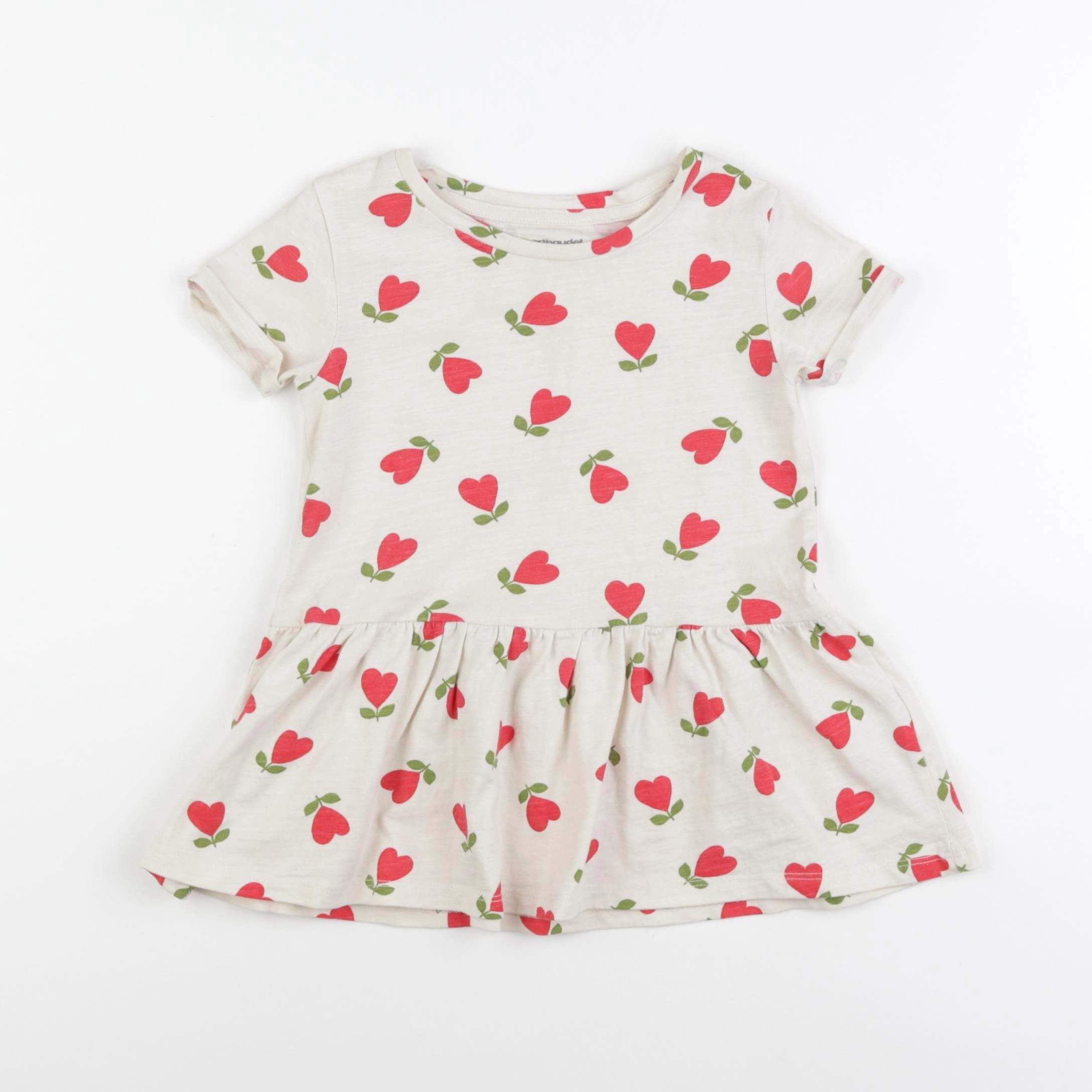 Vertbaudet - robe beige, rouge - 2 ans