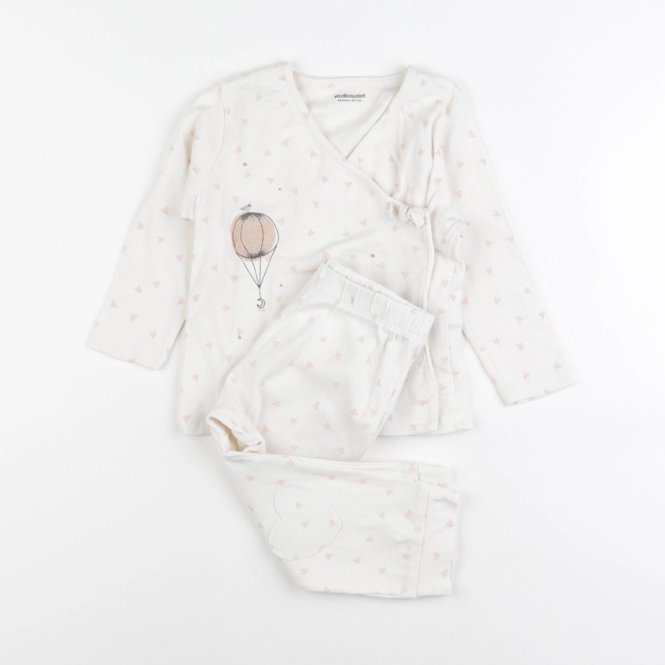 Vertbaudet - pyjama coton beige, rose - 18 mois