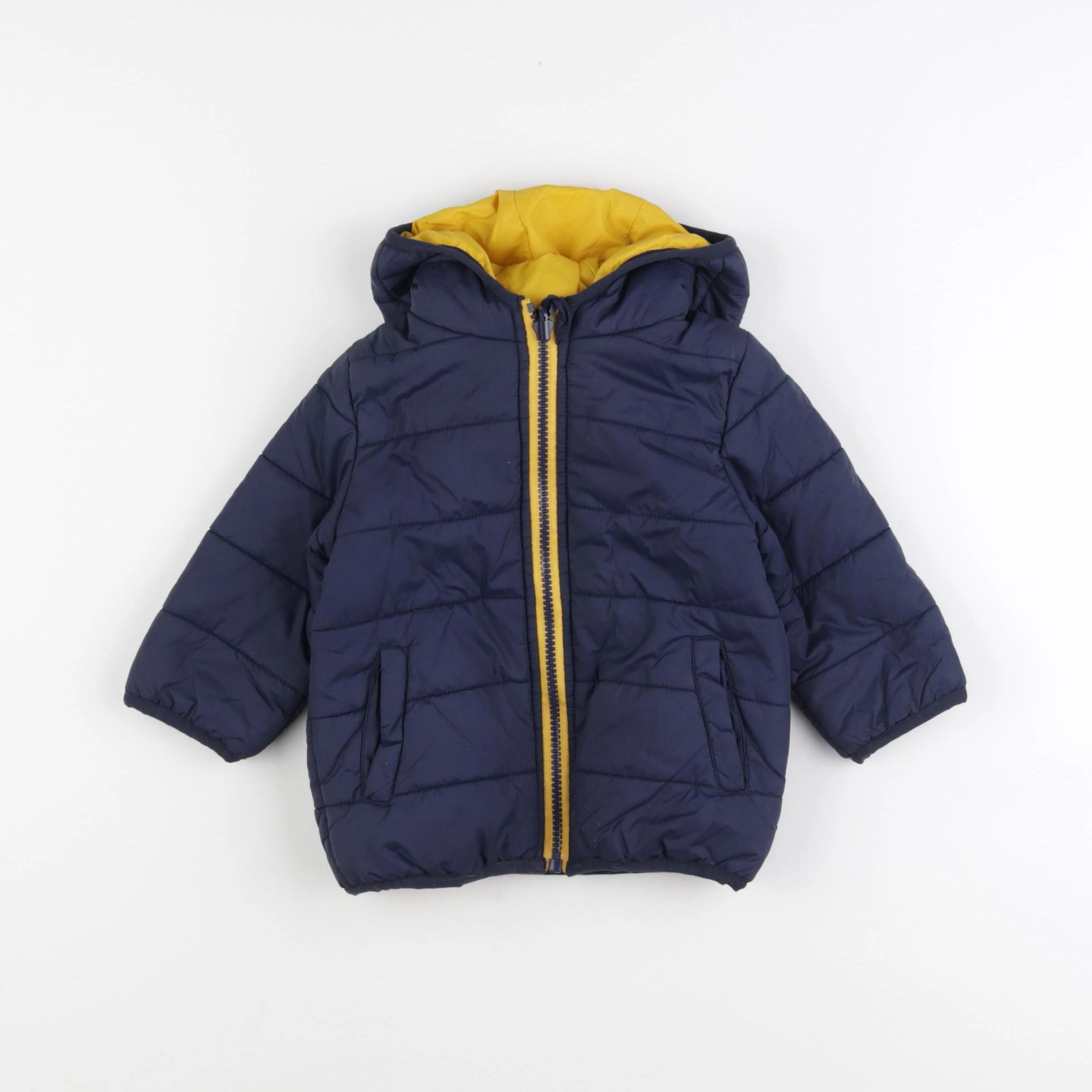 Vertbaudet - doudoune réversible bleu, jaune - 12 mois