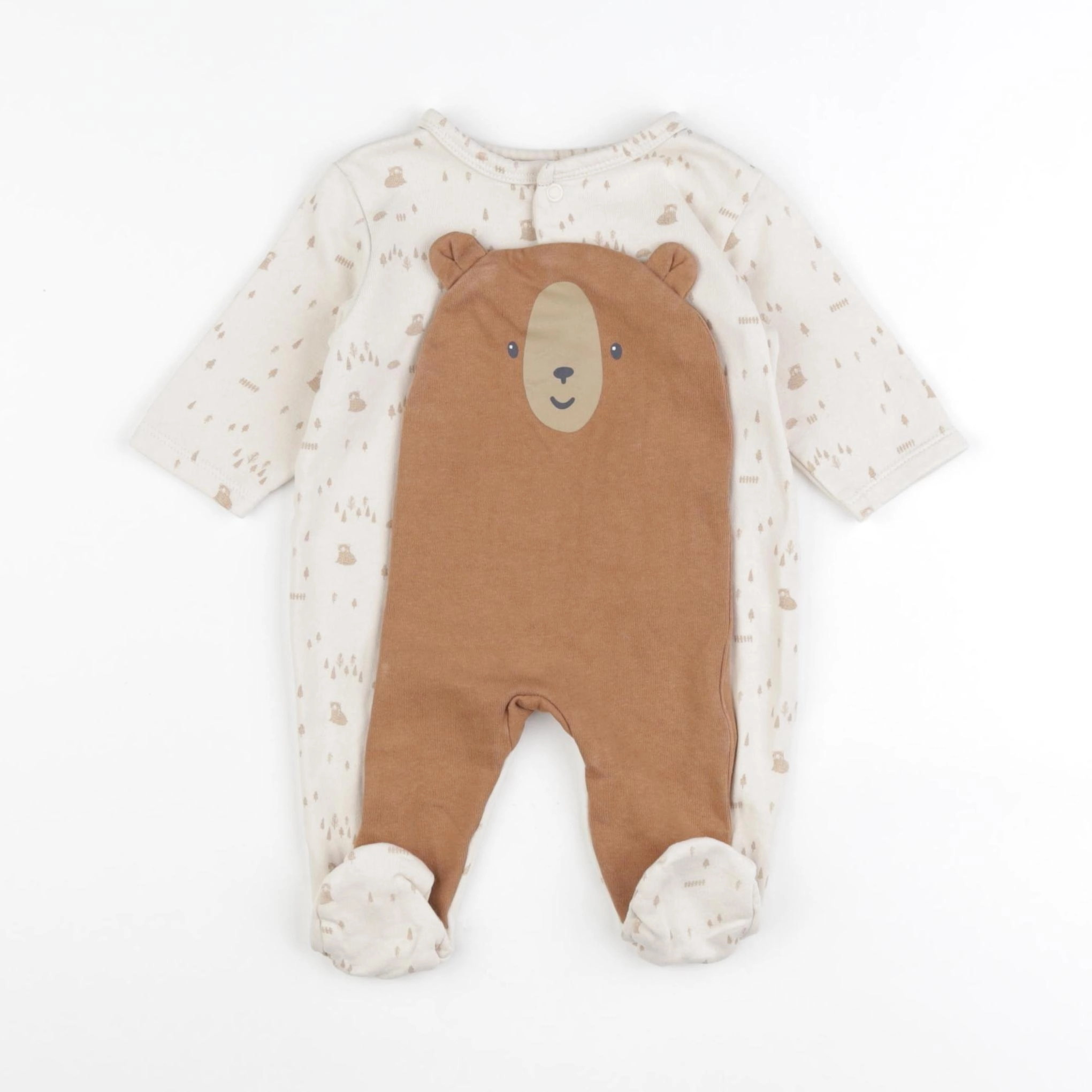 Vertbaudet - pyjama coton beige, marron - 3 mois