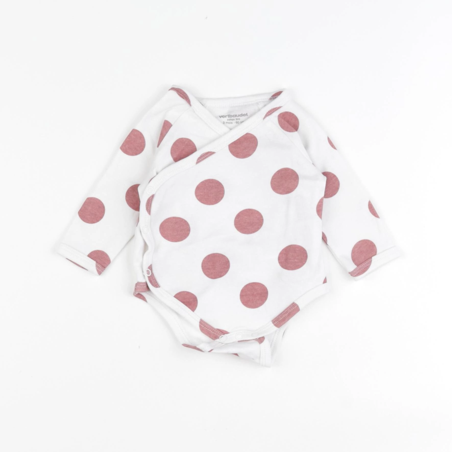 Vertbaudet - body blanc, rose - 3 mois