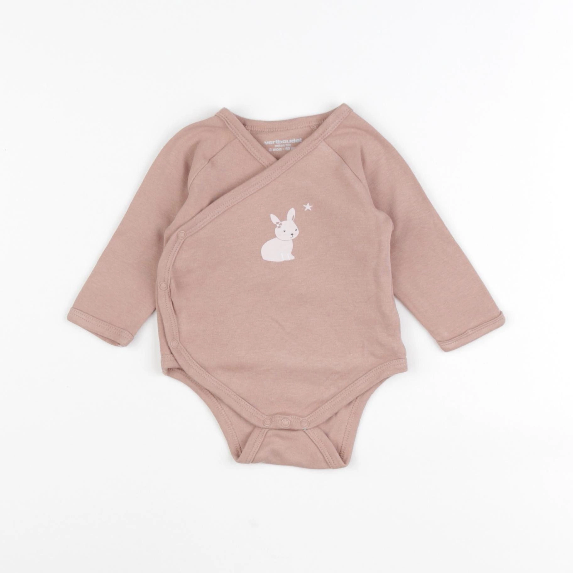 Vertbaudet - body marron, rose - 3 mois