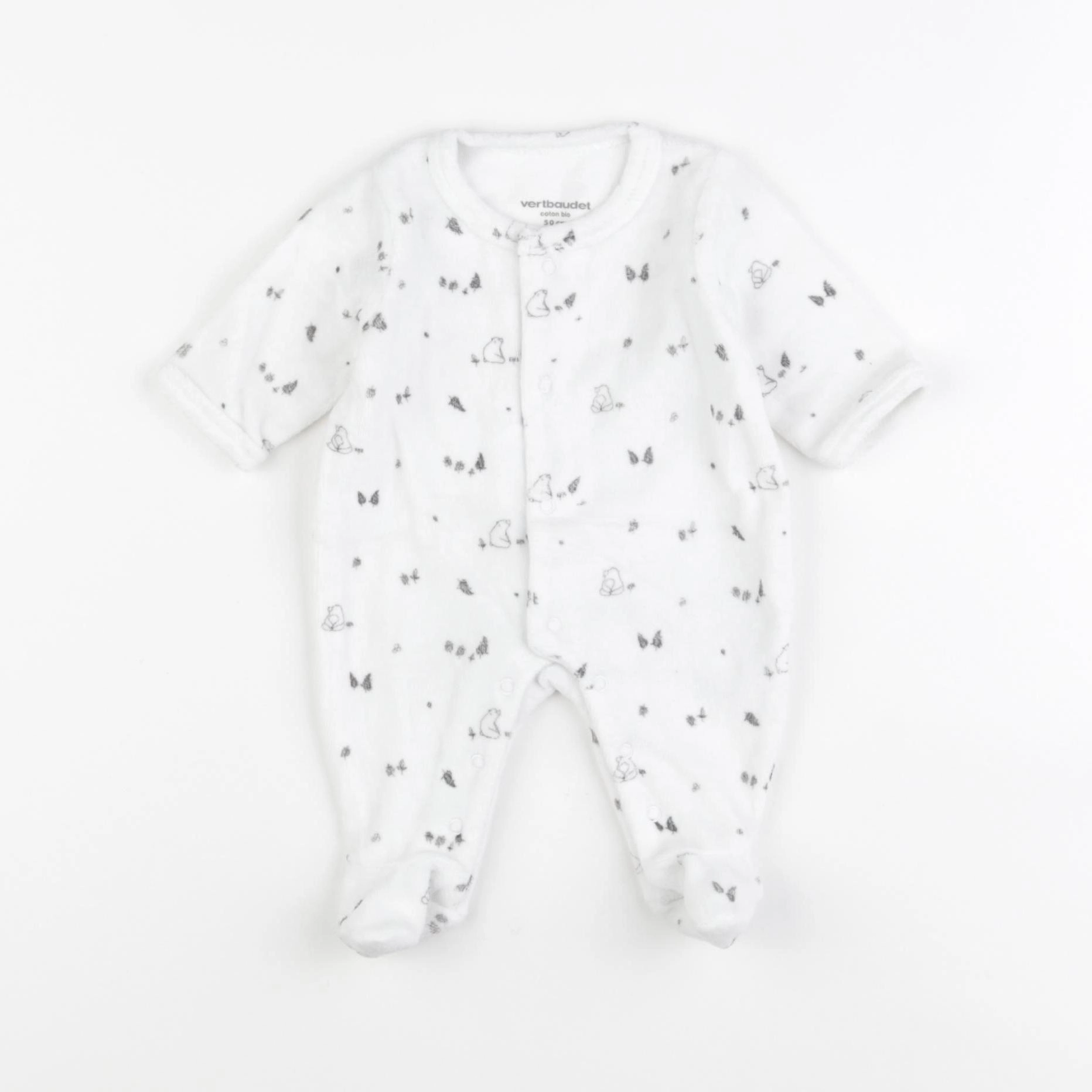 Vertbaudet - pyjama velours blanc - 1 mois