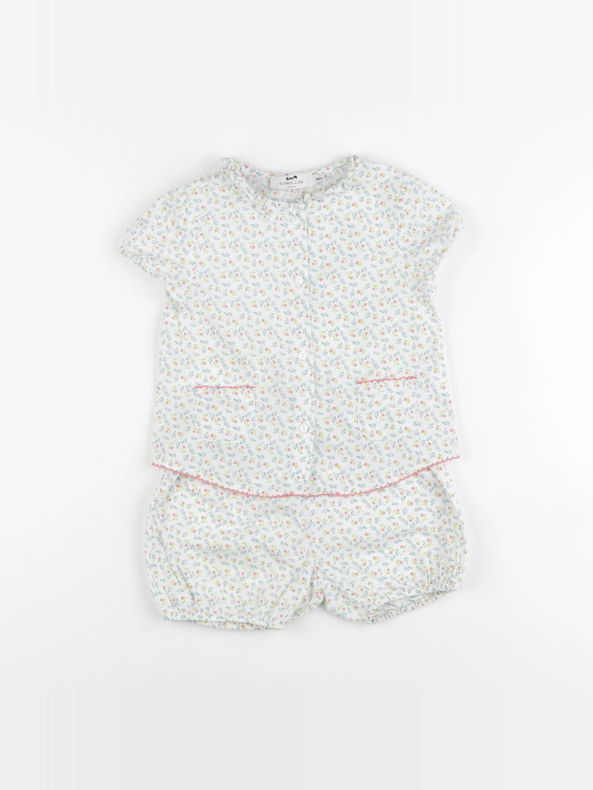 Cyrillus - pyjama coton blanc, vert - 3 ans