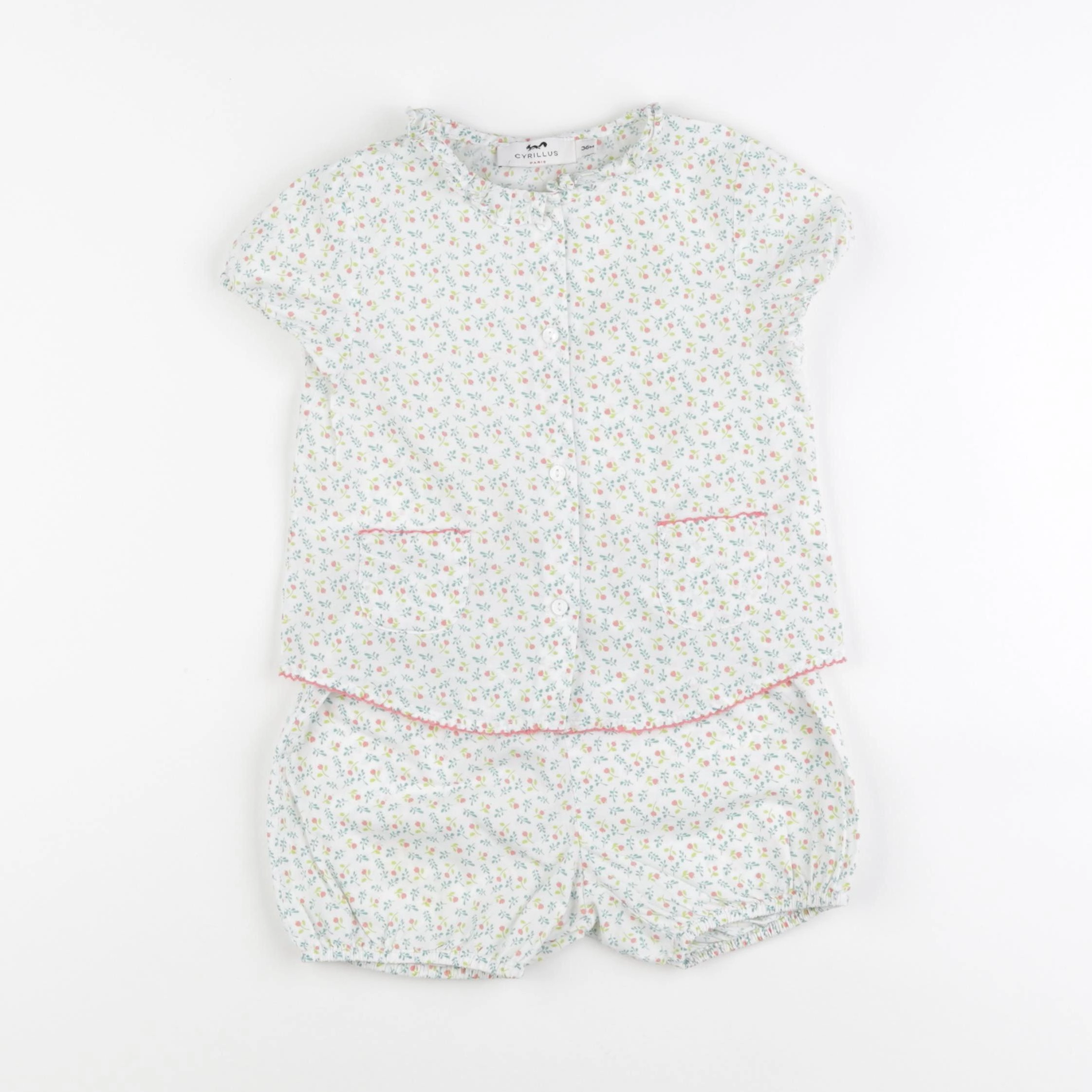 Cyrillus - pyjama coton blanc, vert - 3 ans