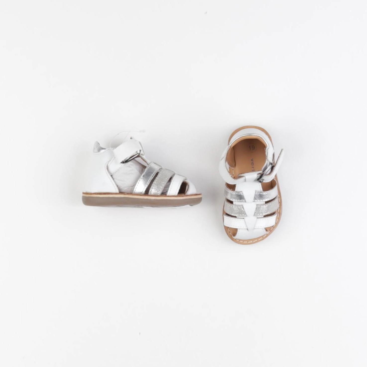 Vertbaudet - sandales blanc, argent - pointure 19