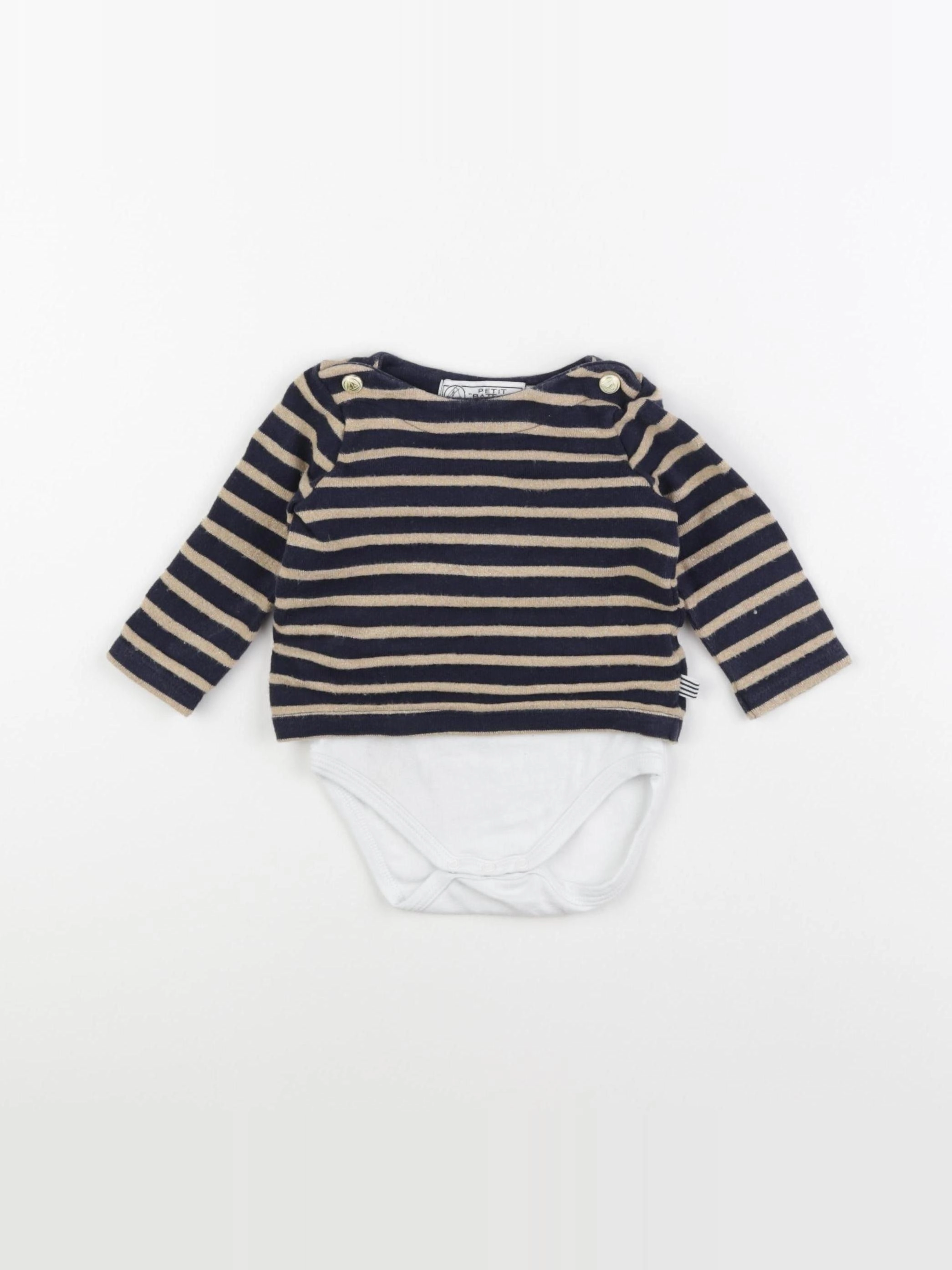 Petit Bateau - body tee-shirt or, bleu - 6 mois
