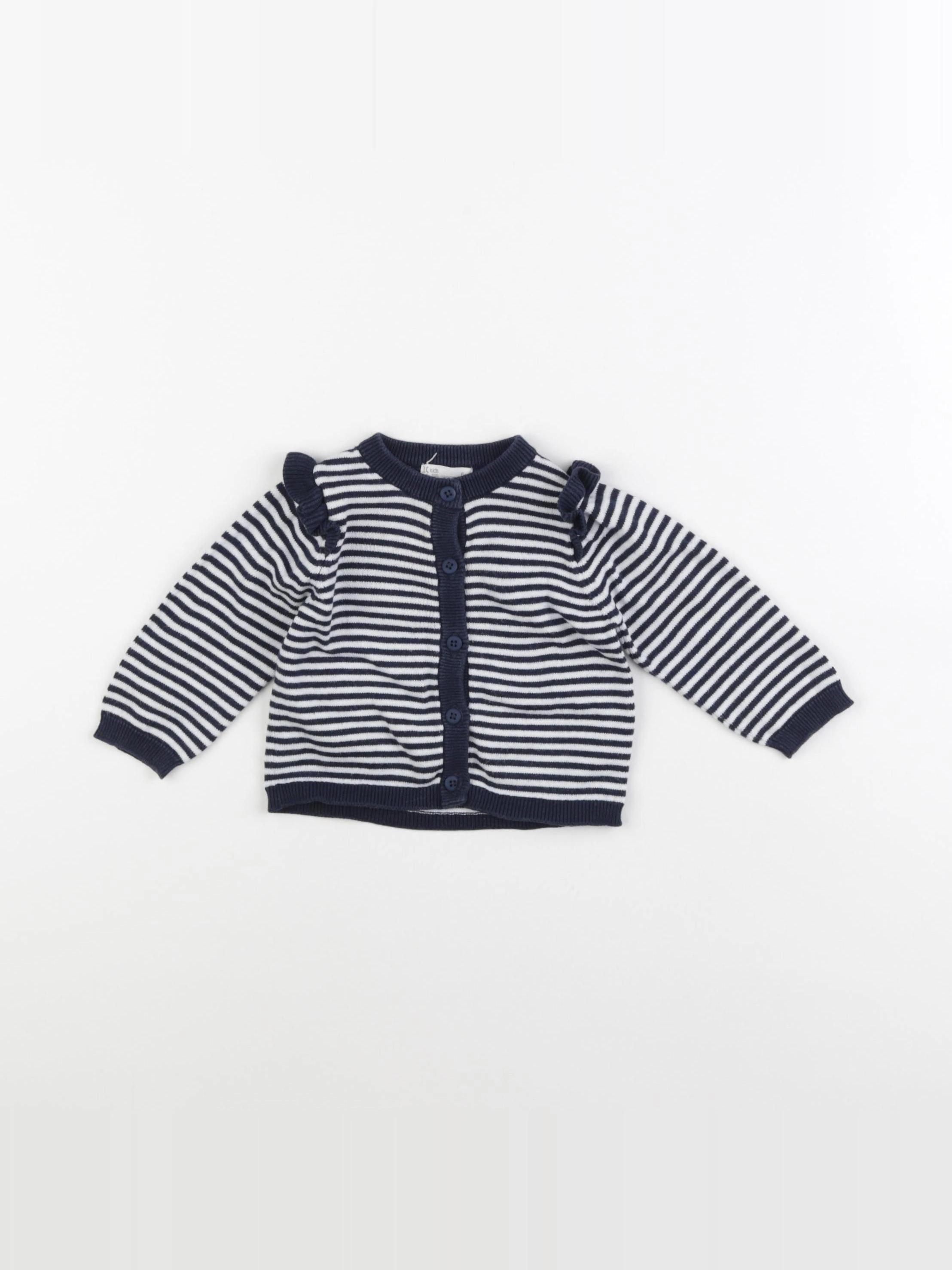 Little Cigogne - gilet blanc, bleu - 6 mois