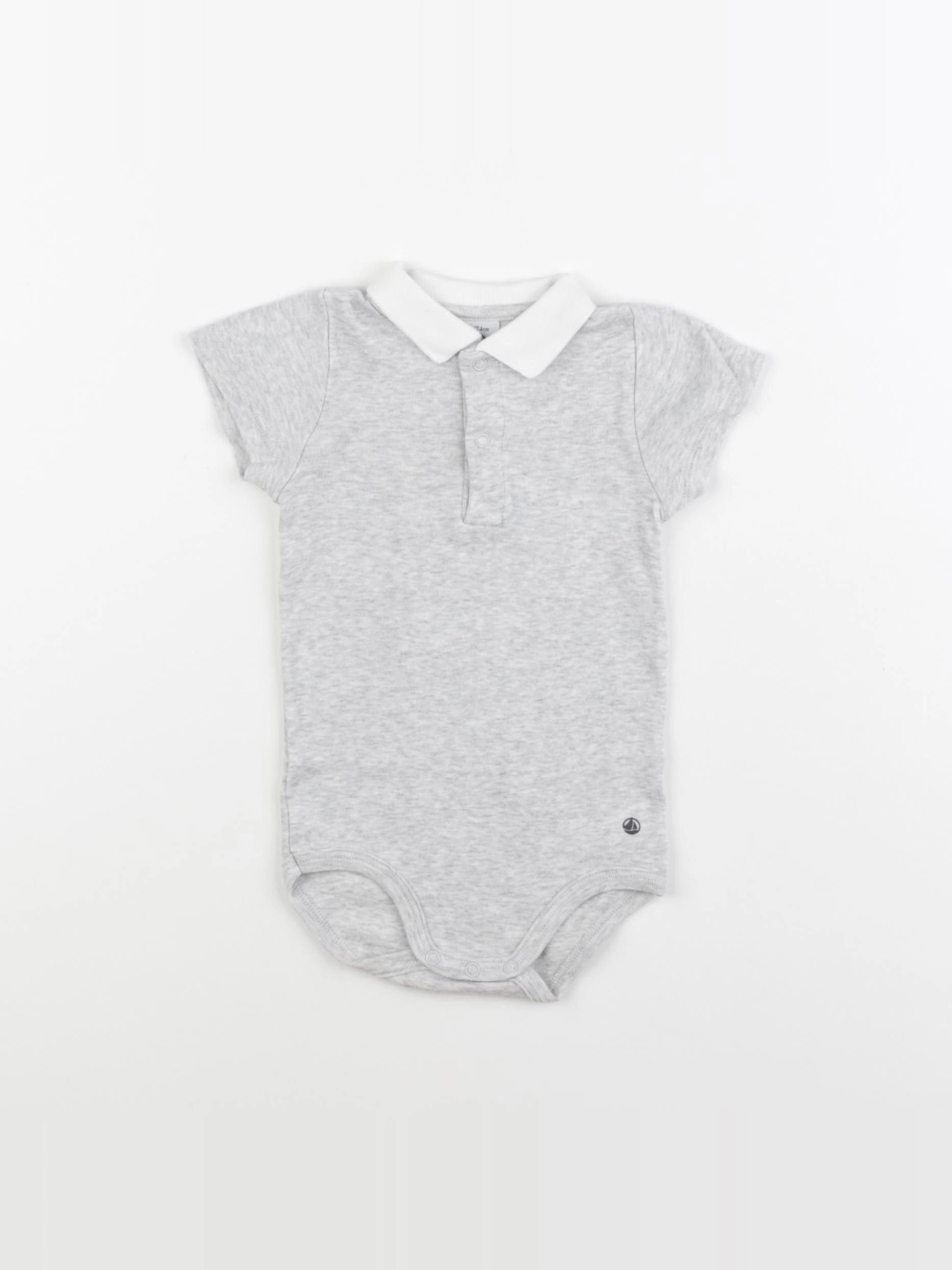 Petit Bateau - body à col gris - 12 mois