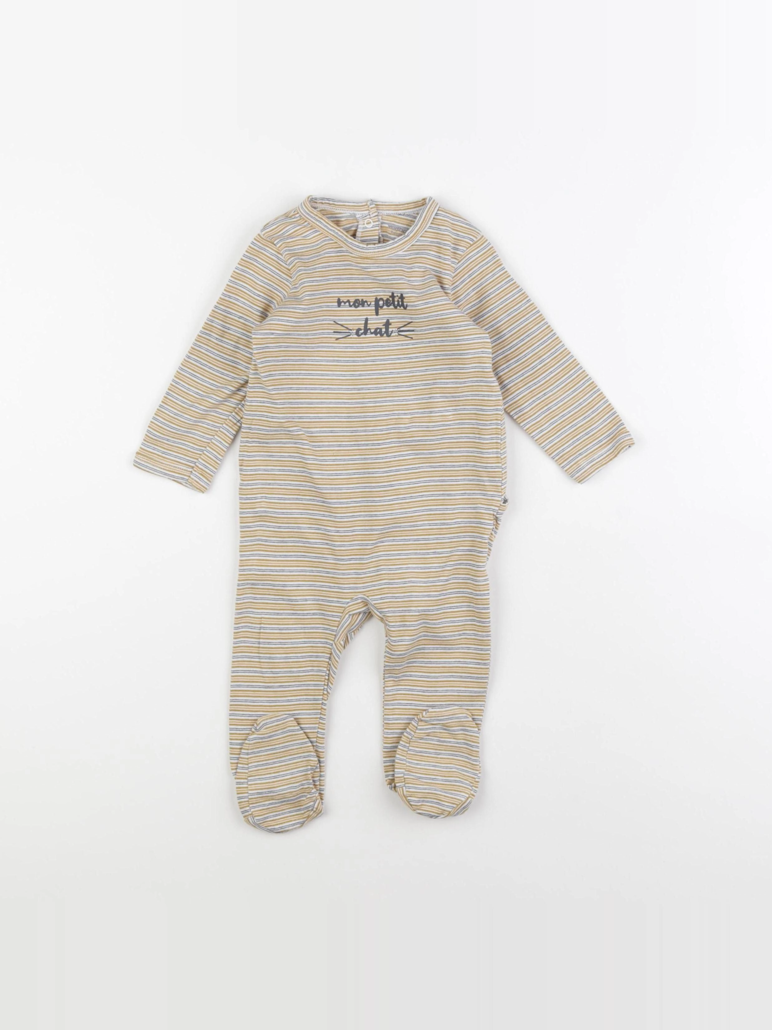 Vertbaudet - pyjama coton blanc, jaune - 9 mois