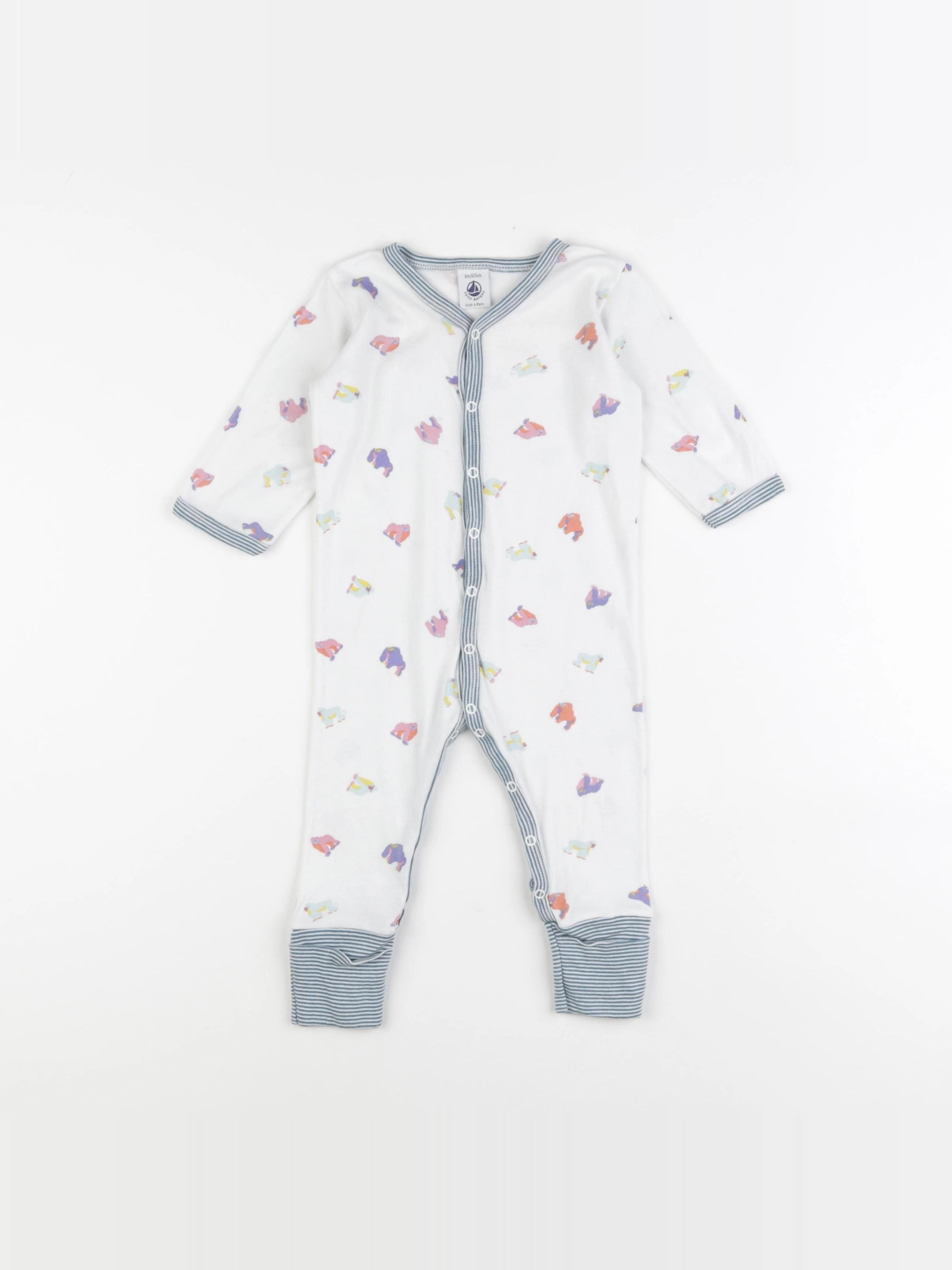 Petit Bateau - pyjama coton blanc, bleu - 6 mois