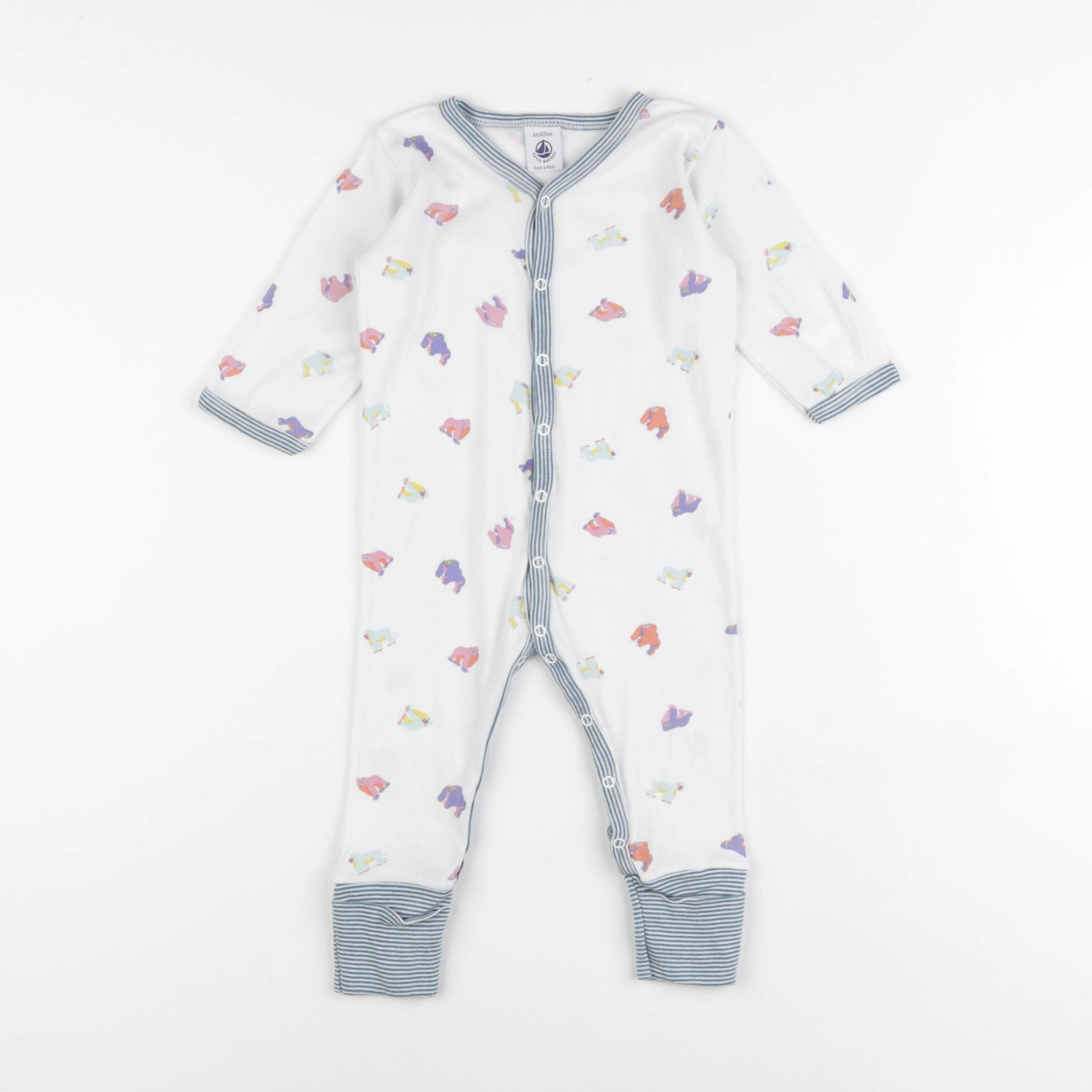 Petit Bateau - pyjama coton blanc, bleu - 6 mois