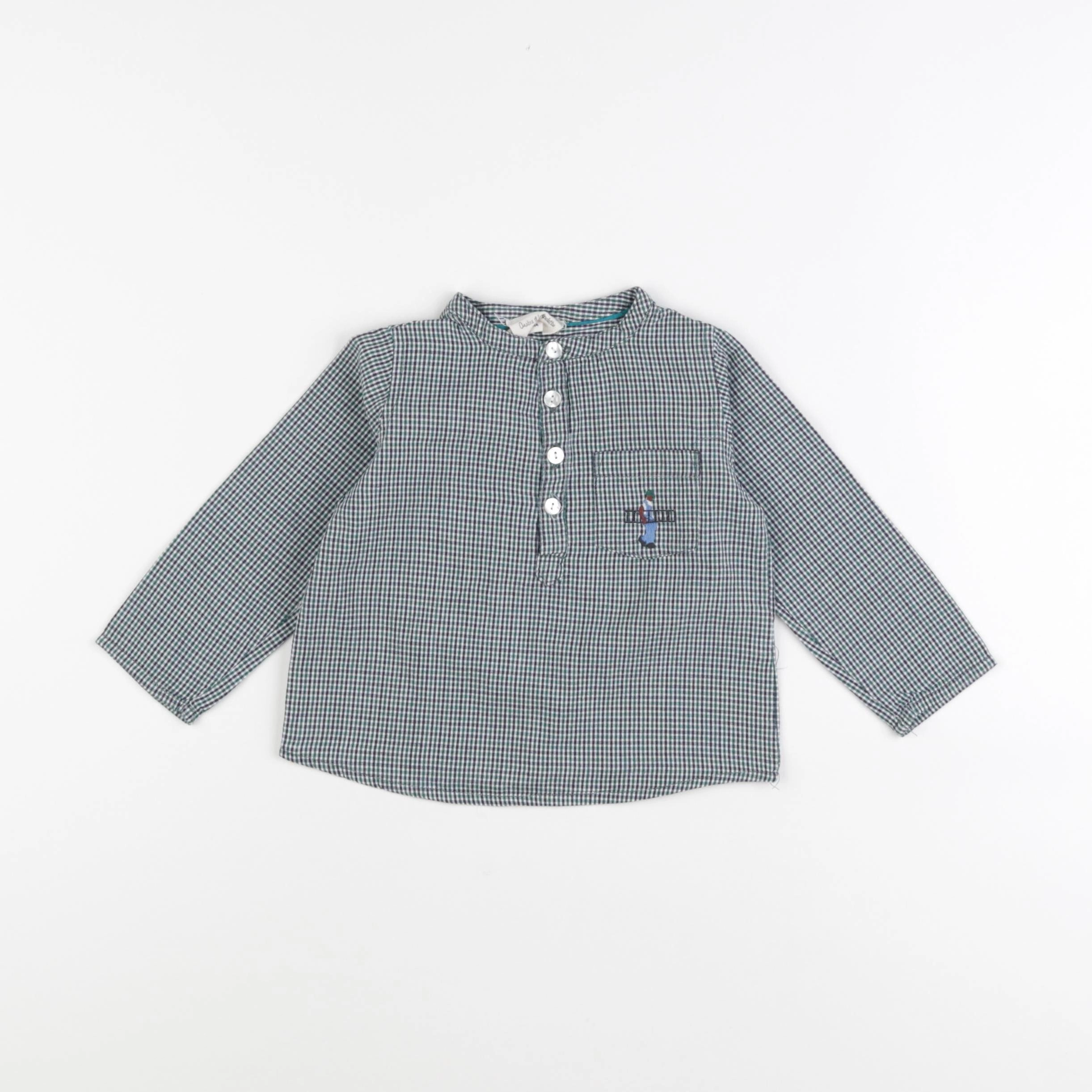 Arsène et les pipelettes - chemise blanc, vert - 18 mois