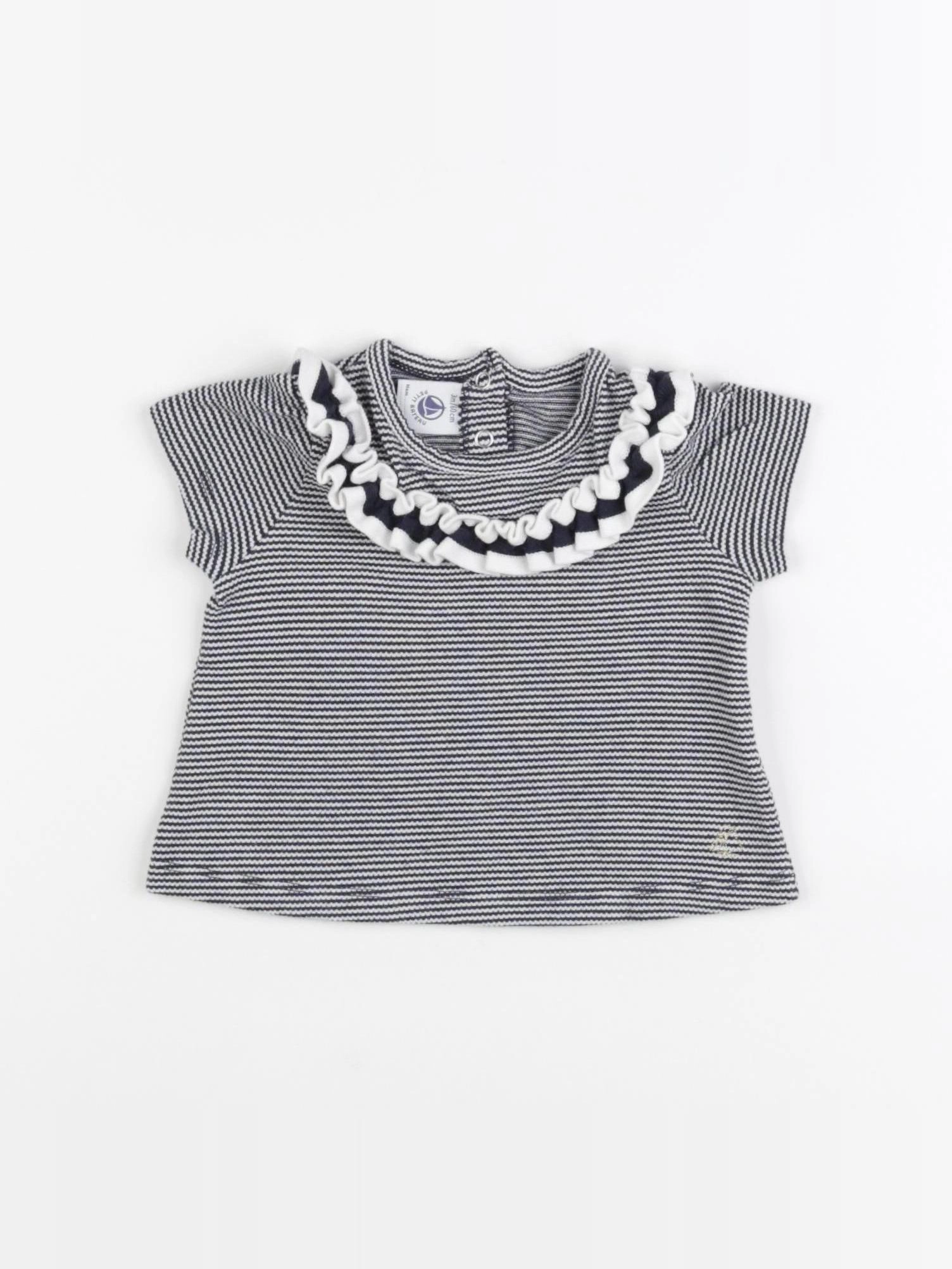 Petit Bateau - tee-shirt blanc, bleu - 3 mois